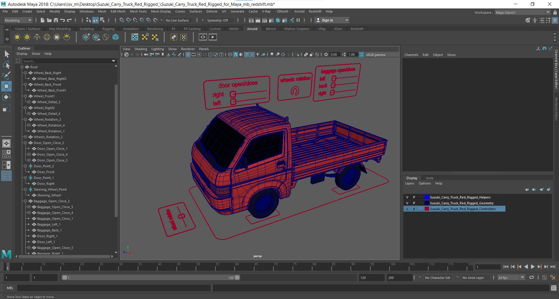 3D Suzuki Carry Truck Red Rigged for Maya model