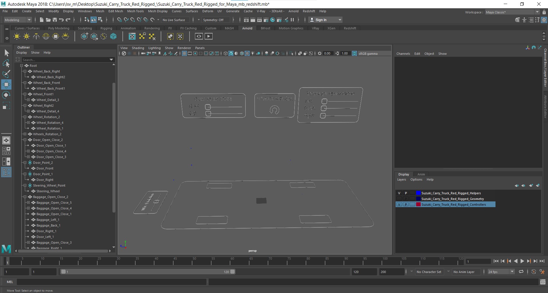 3D Suzuki Carry Truck Red Rigged for Maya model