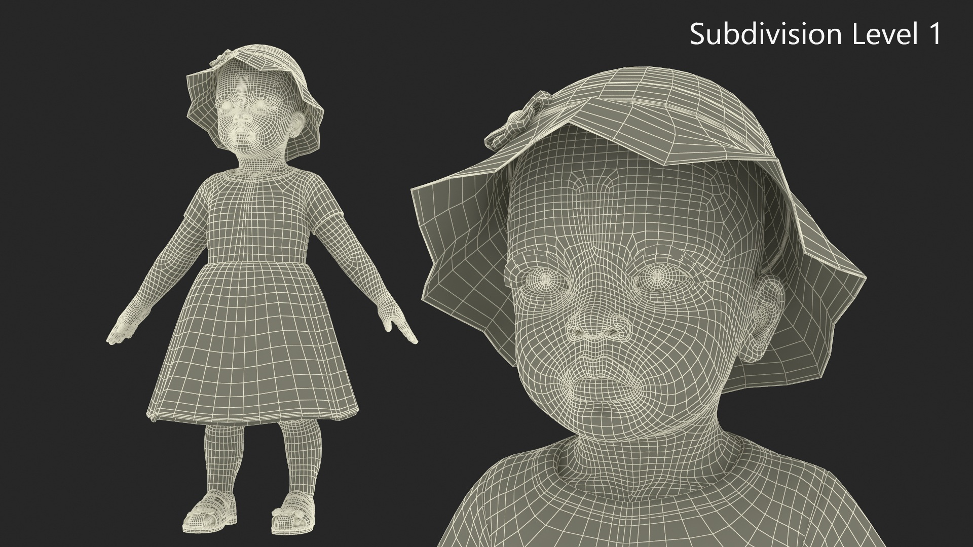 Black Baby Girl Light Skin in Summer A-Pose Fur 3D