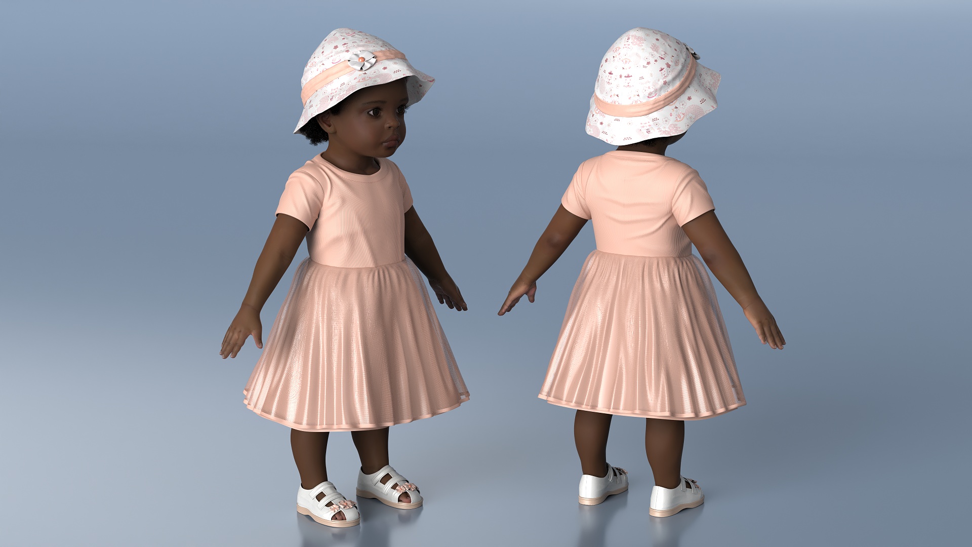 Black Baby Girl Light Skin in Summer A-Pose Fur 3D