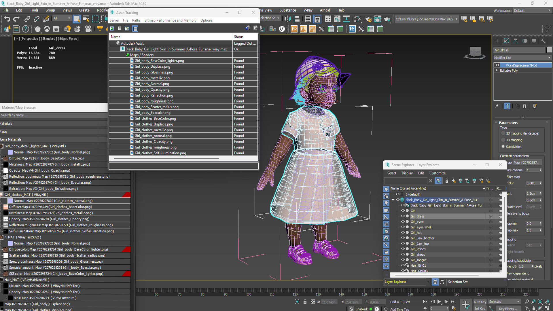 Black Baby Girl Light Skin in Summer A-Pose Fur 3D