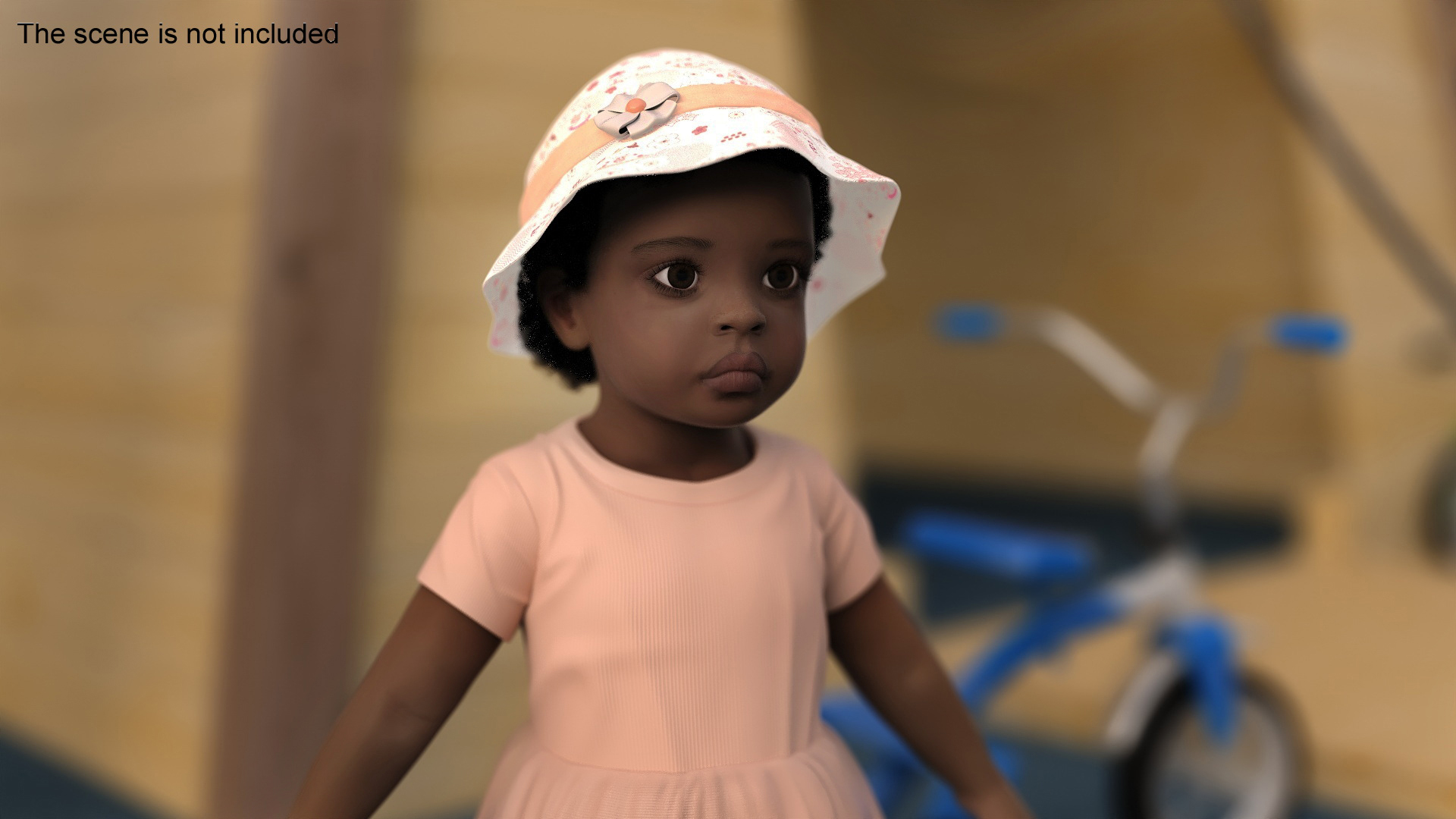 Black Baby Girl Light Skin in Summer A-Pose Fur 3D