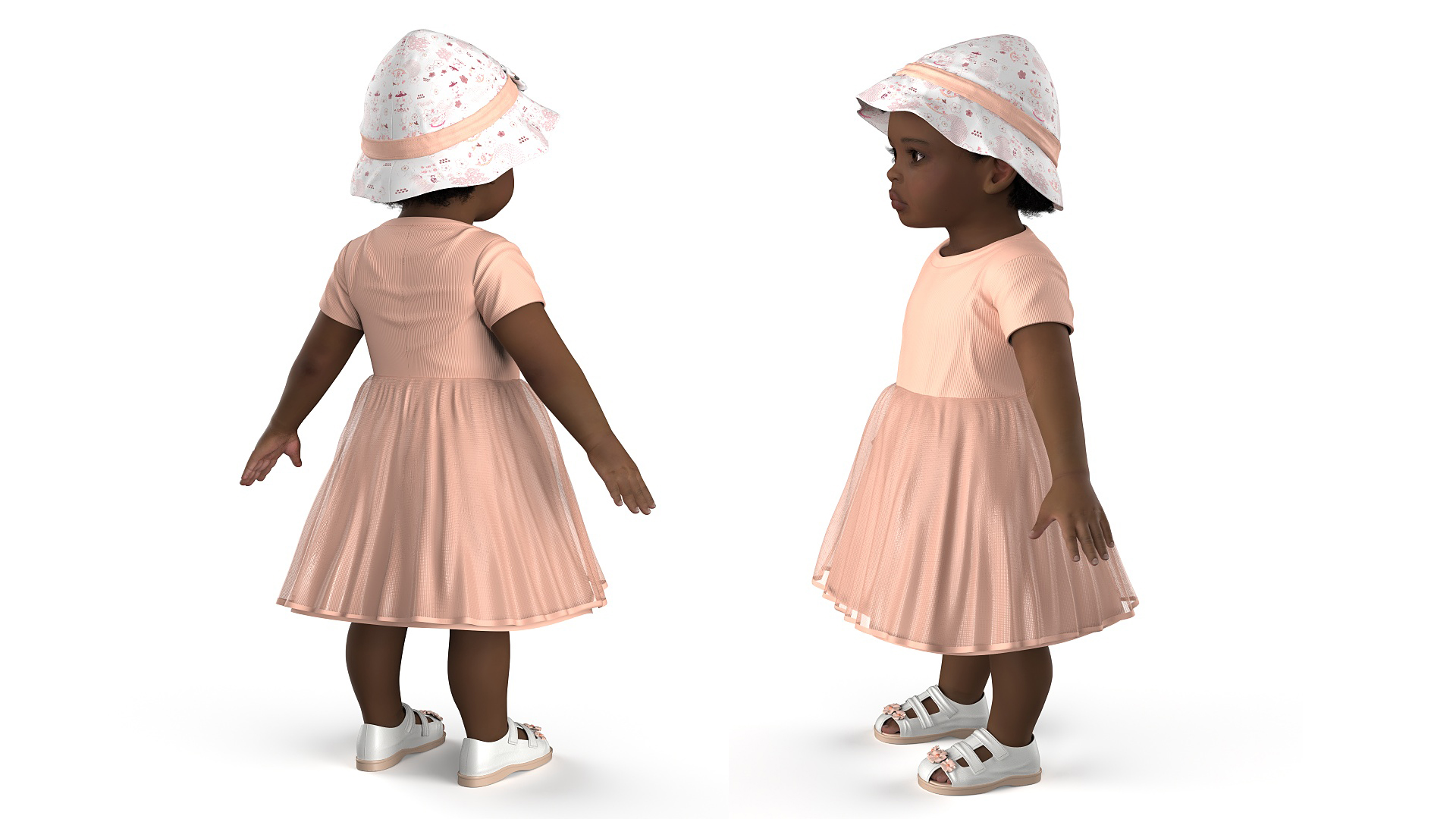 Black Baby Girl Light Skin in Summer A-Pose Fur 3D