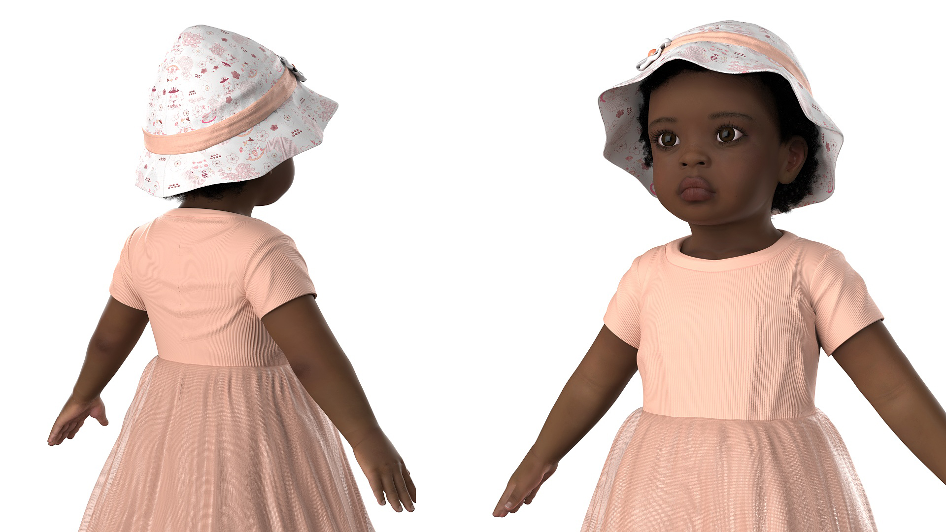 Black Baby Girl Light Skin in Summer A-Pose Fur 3D