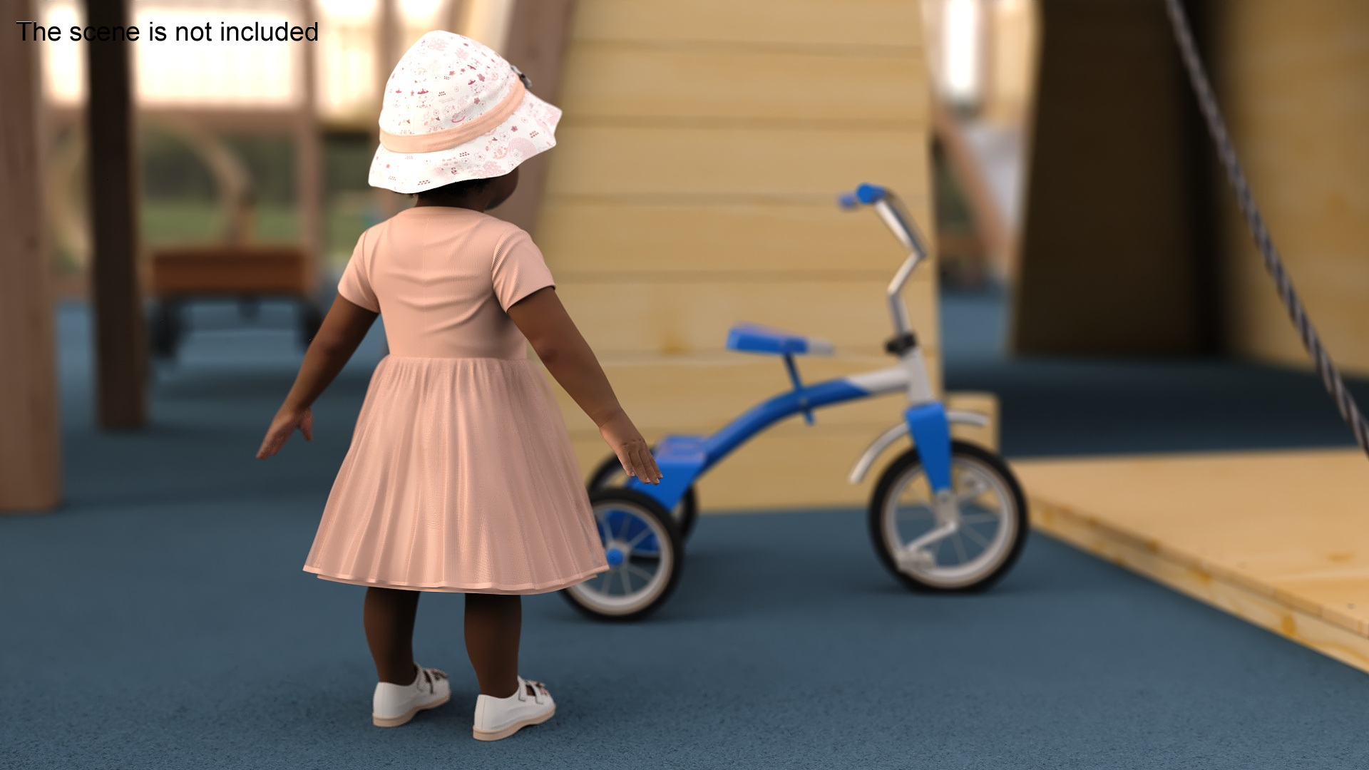 Black Baby Girl Light Skin in Summer A-Pose Fur 3D