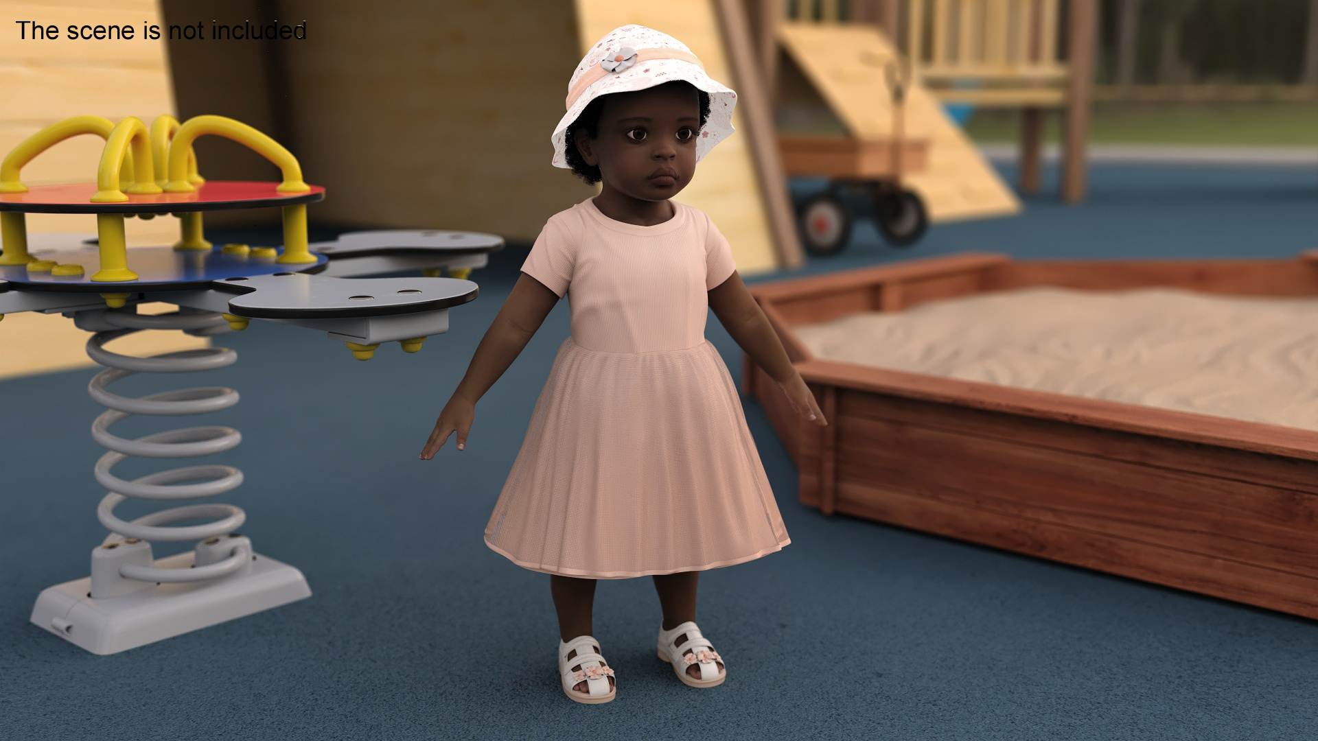 Black Baby Girl Light Skin in Summer A-Pose Fur 3D