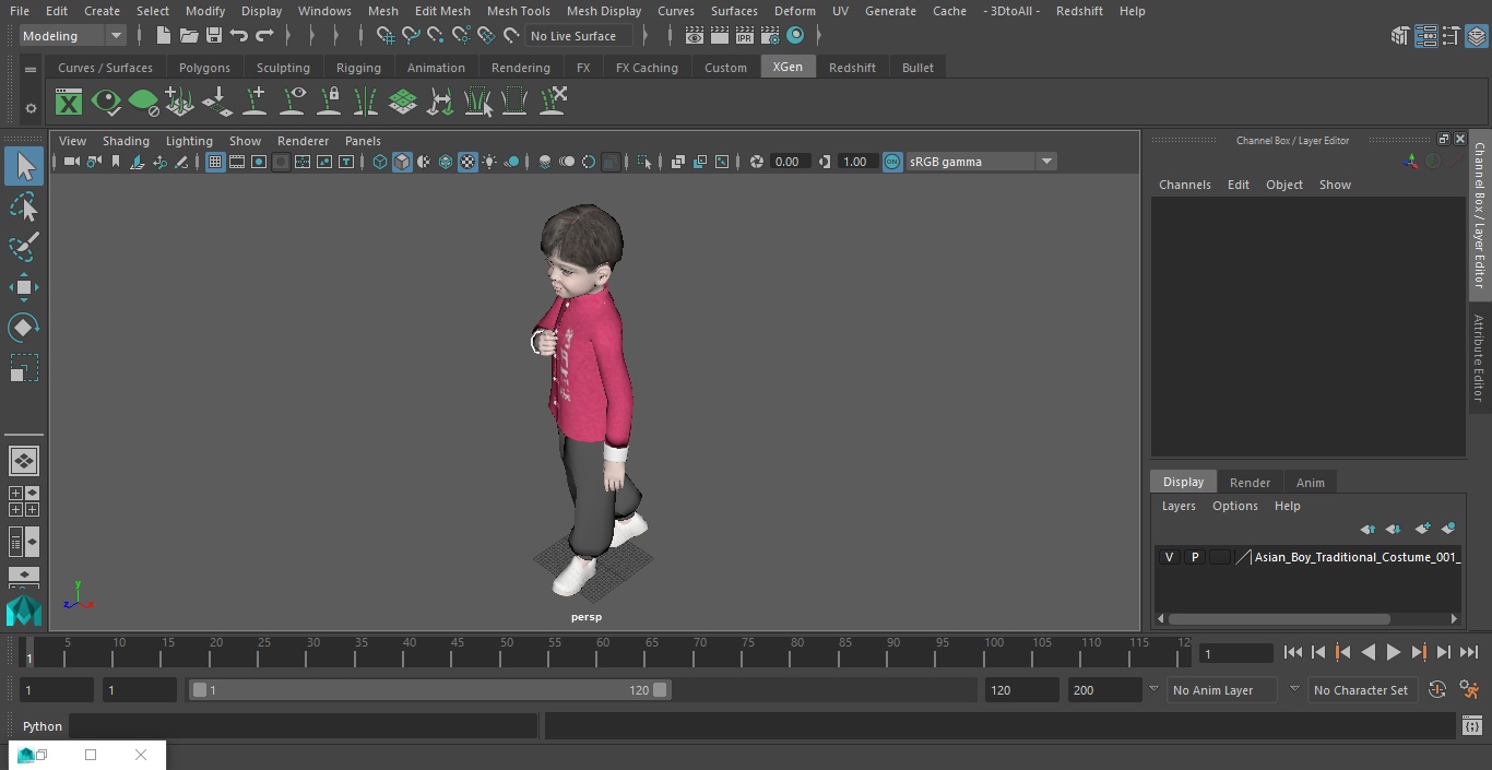 Asian Boy Traditional Costume 3D model