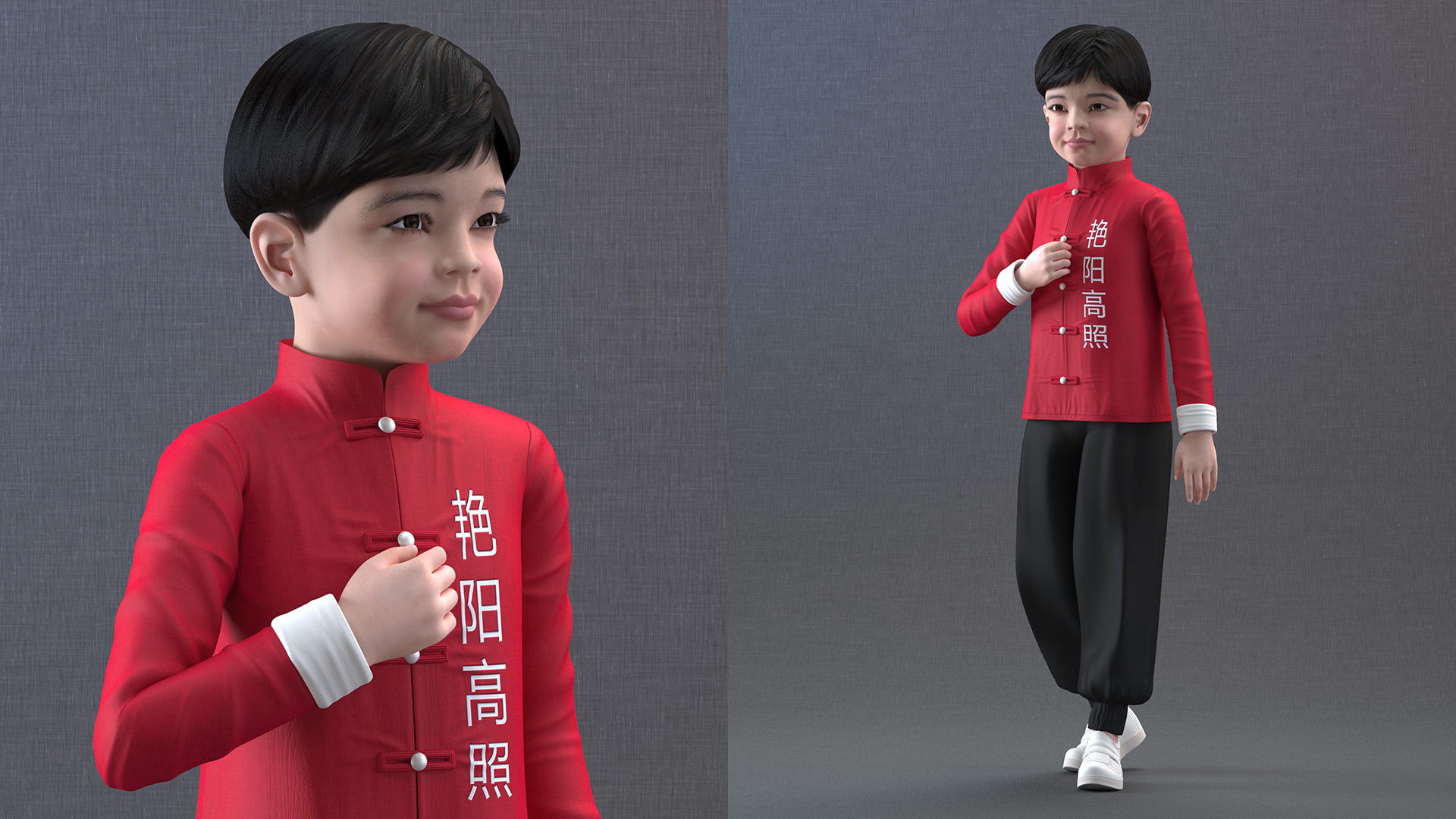 Asian Boy Traditional Costume 3D model