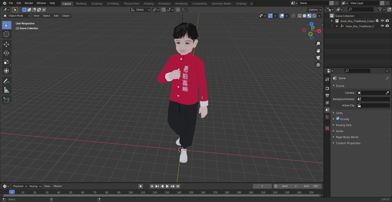 Asian Boy Traditional Costume 3D model