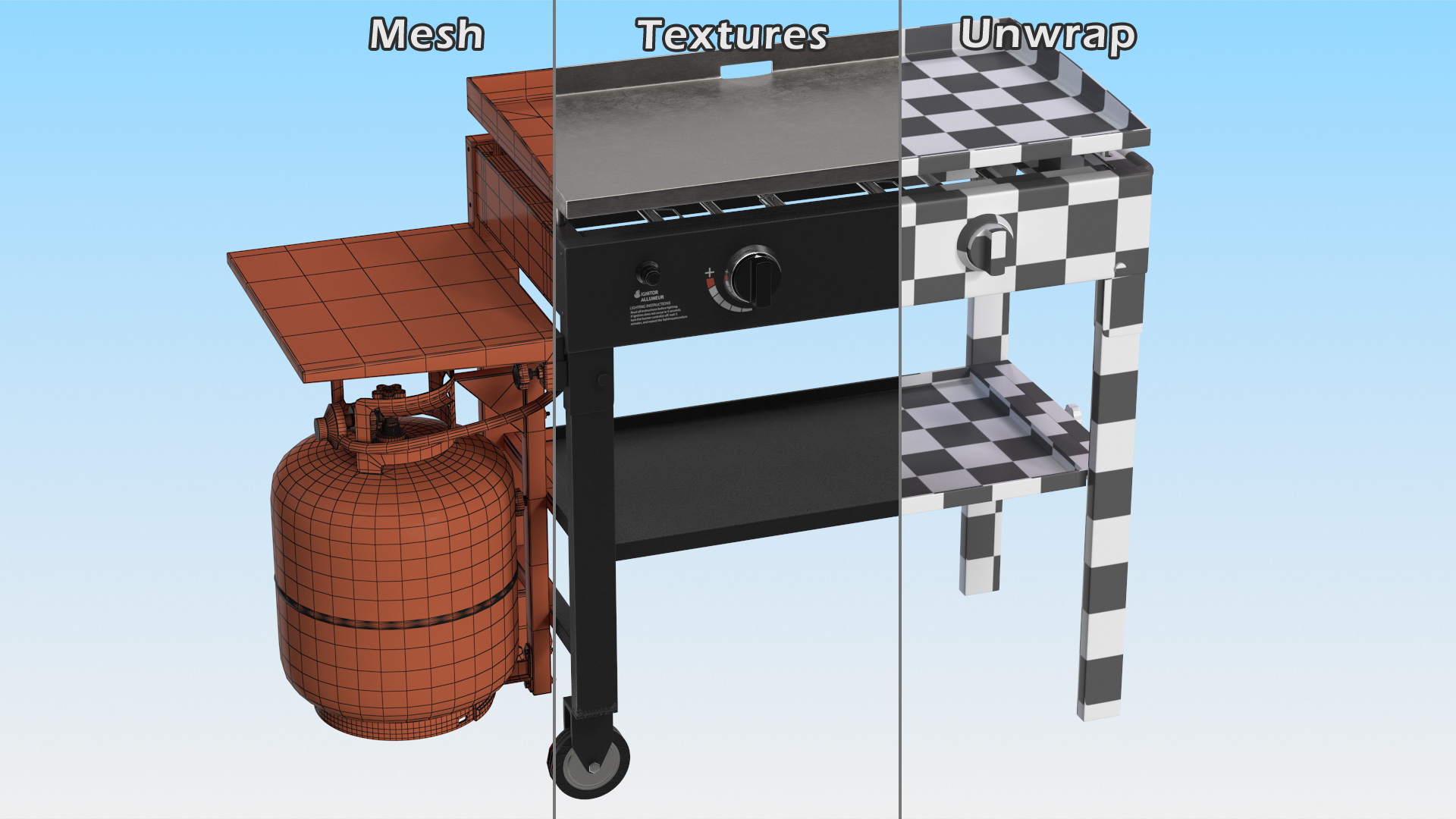 Flat Top Griddle Station with Gas Cylinder 3D