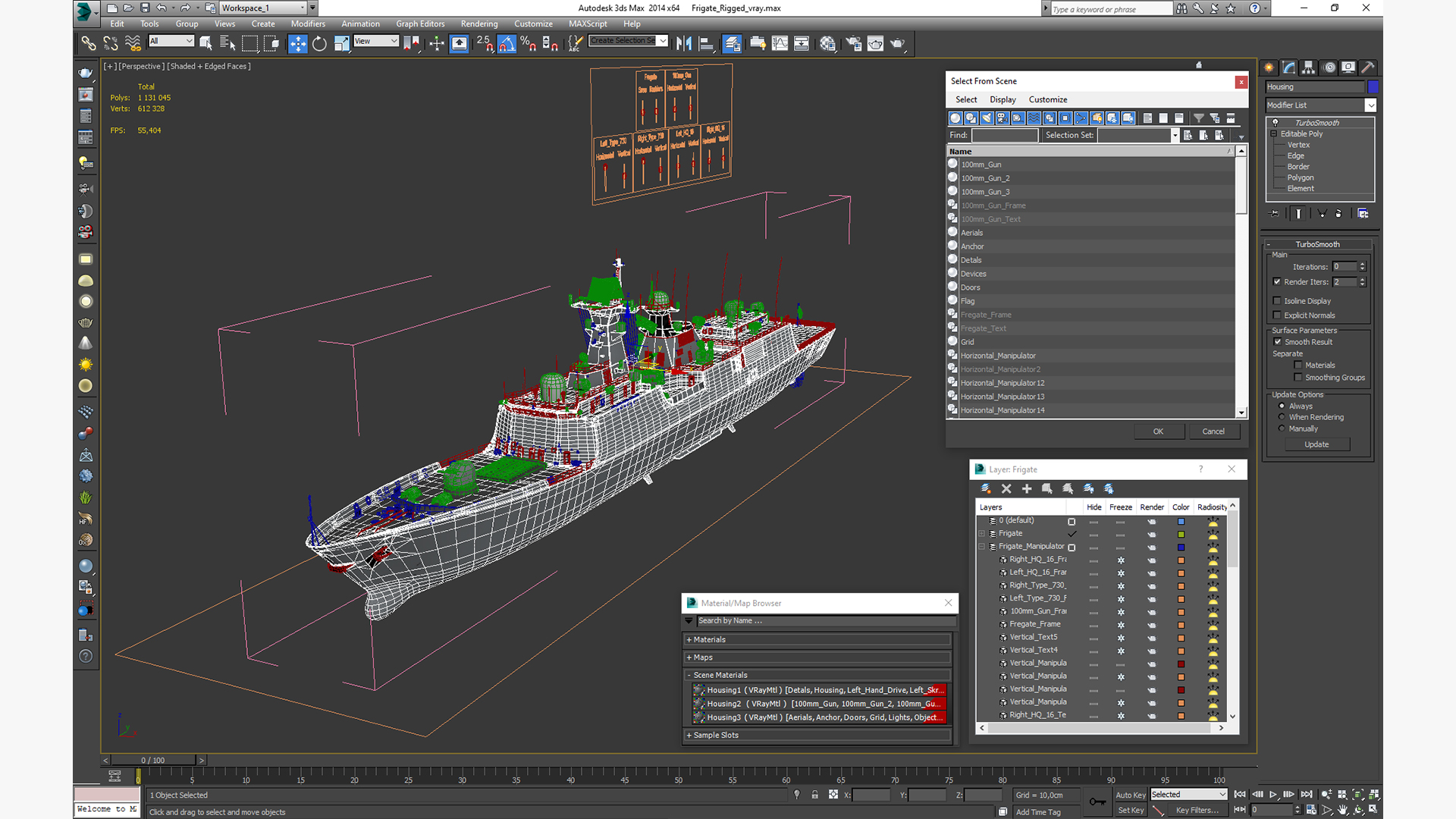 Frigate Rigged 3D model