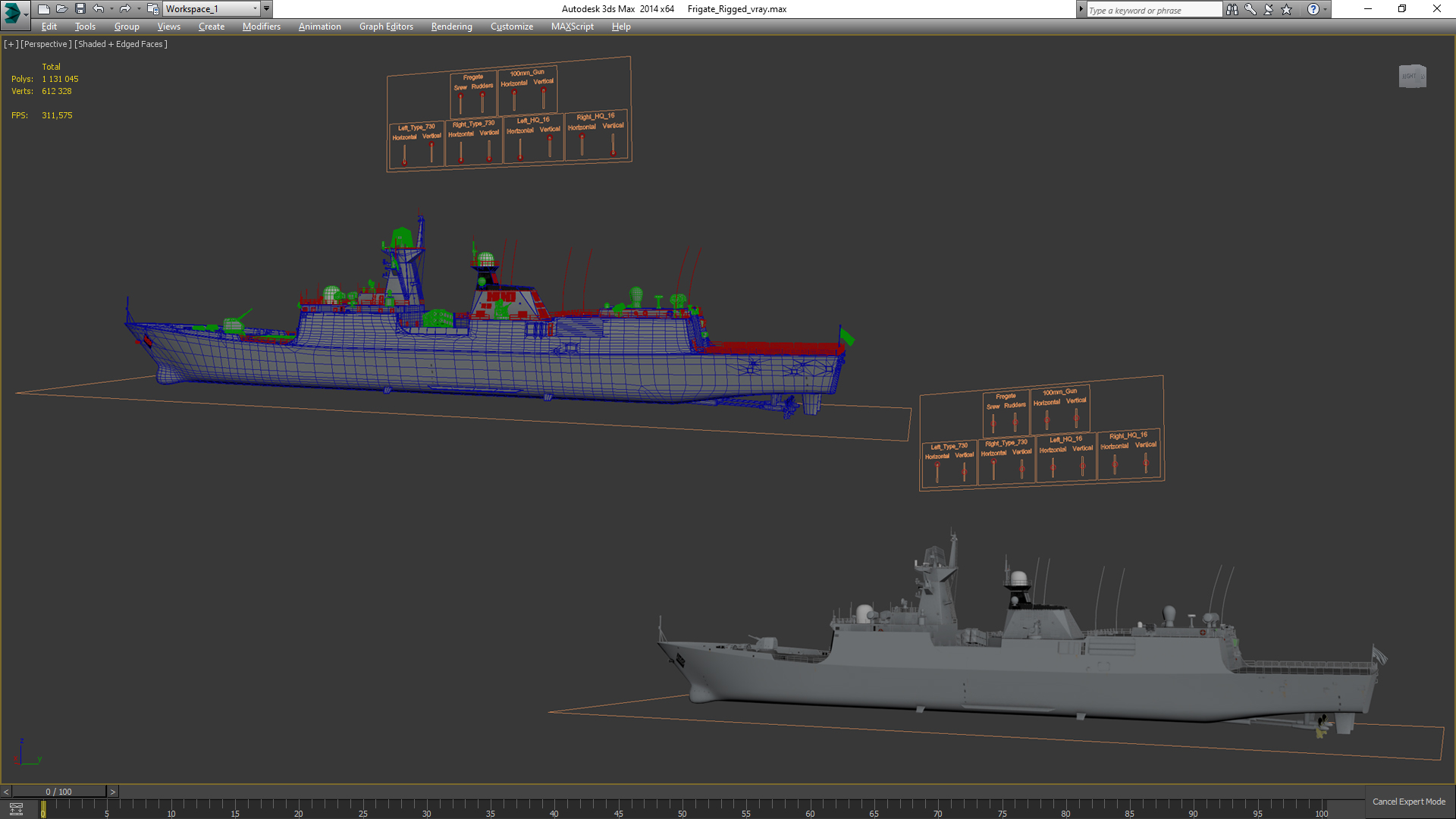 Frigate Rigged 3D model