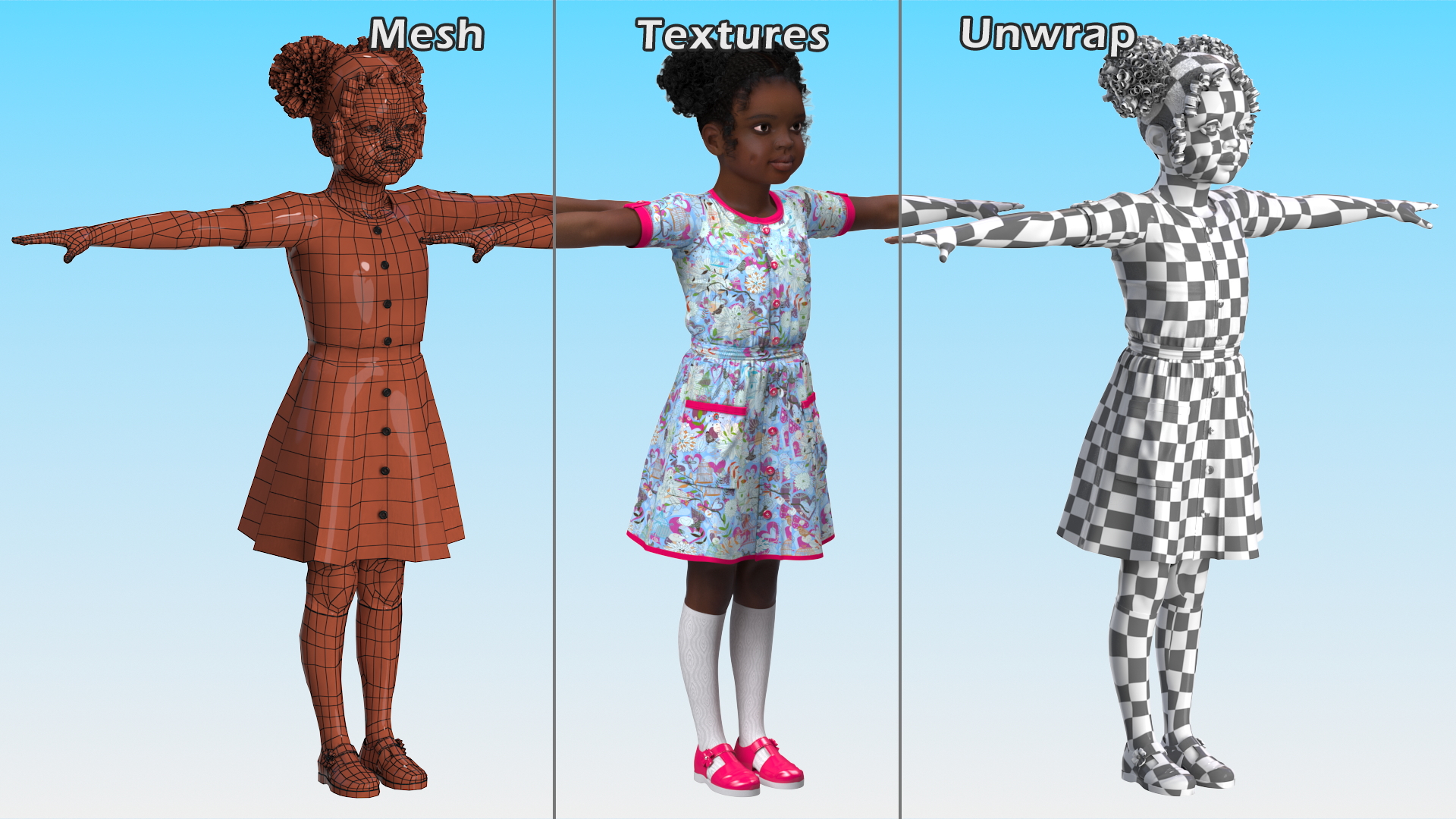 Black Child Girl Rigged for Cinema 4D 3D