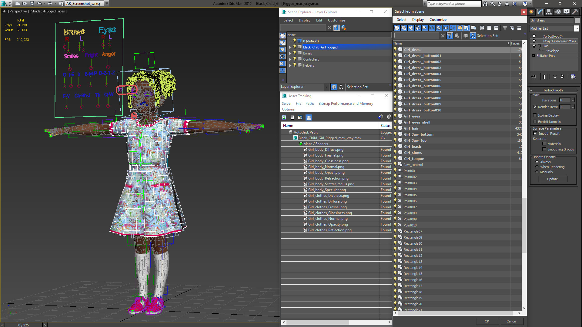 Black Child Girl Rigged for Cinema 4D 3D