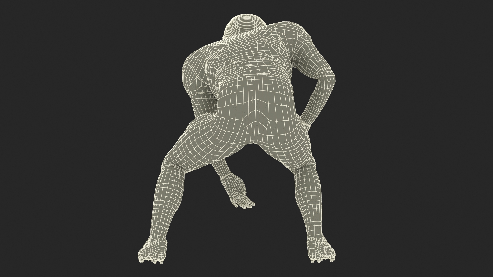 3D Crouching American Football Player Red Uniform