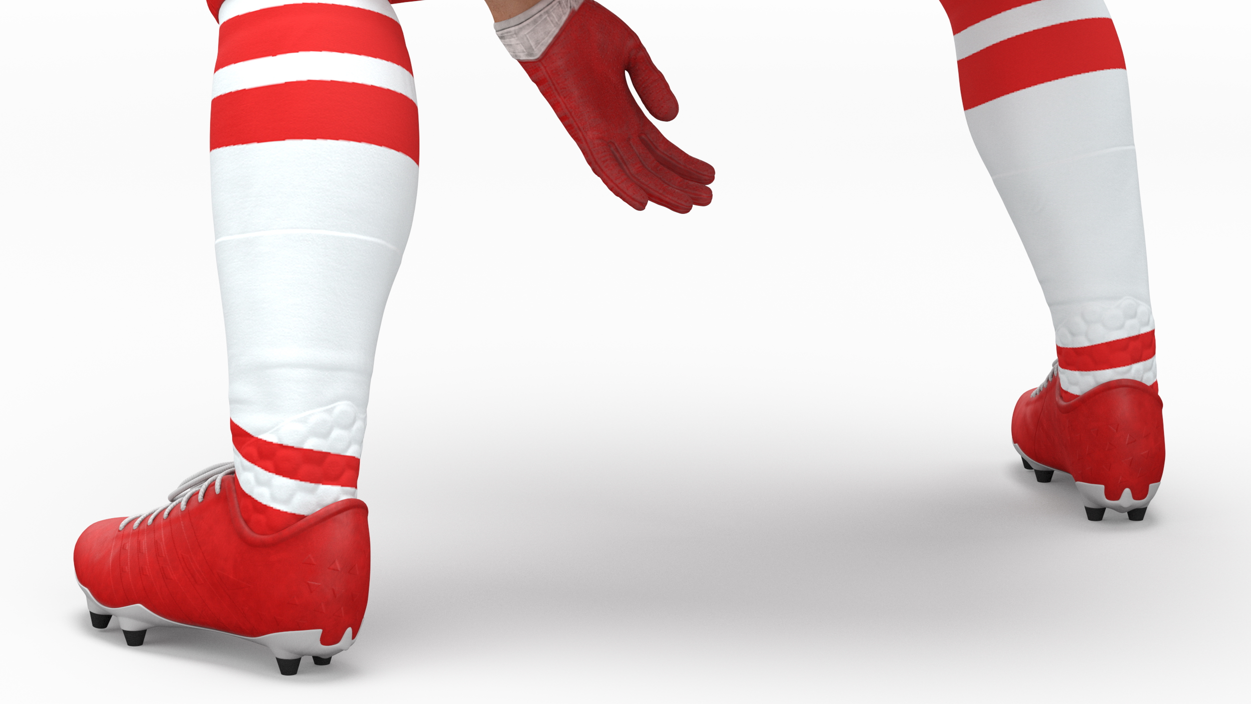3D Crouching American Football Player Red Uniform