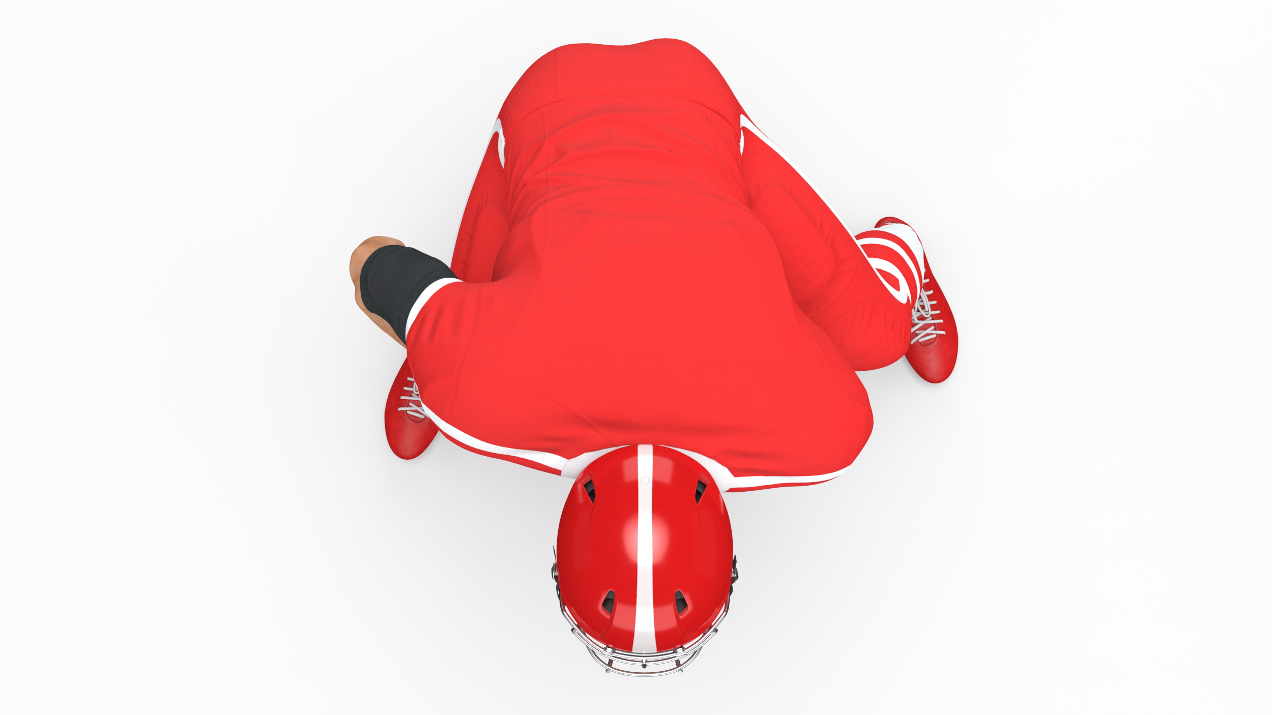 3D Crouching American Football Player Red Uniform