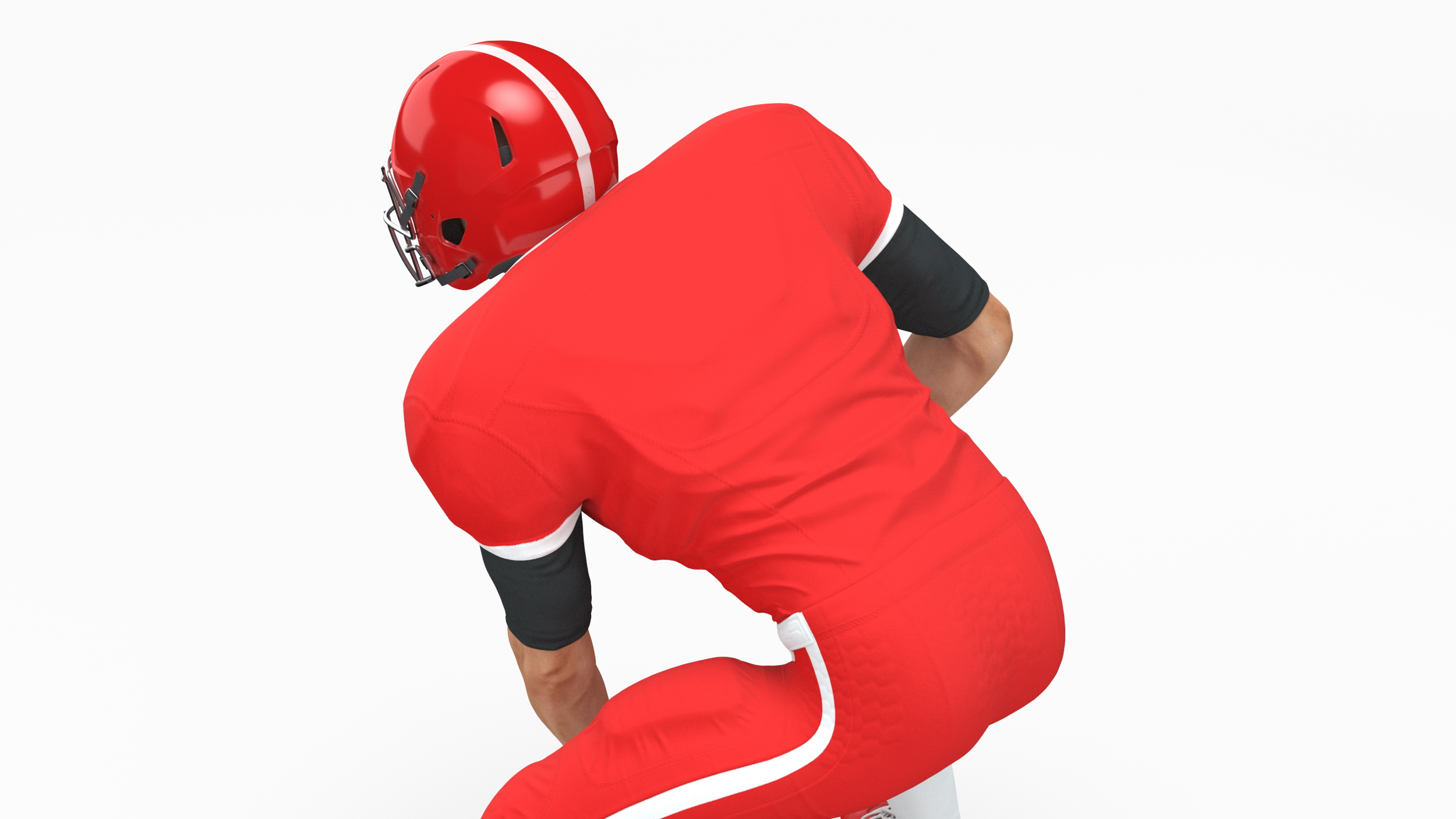 3D Crouching American Football Player Red Uniform