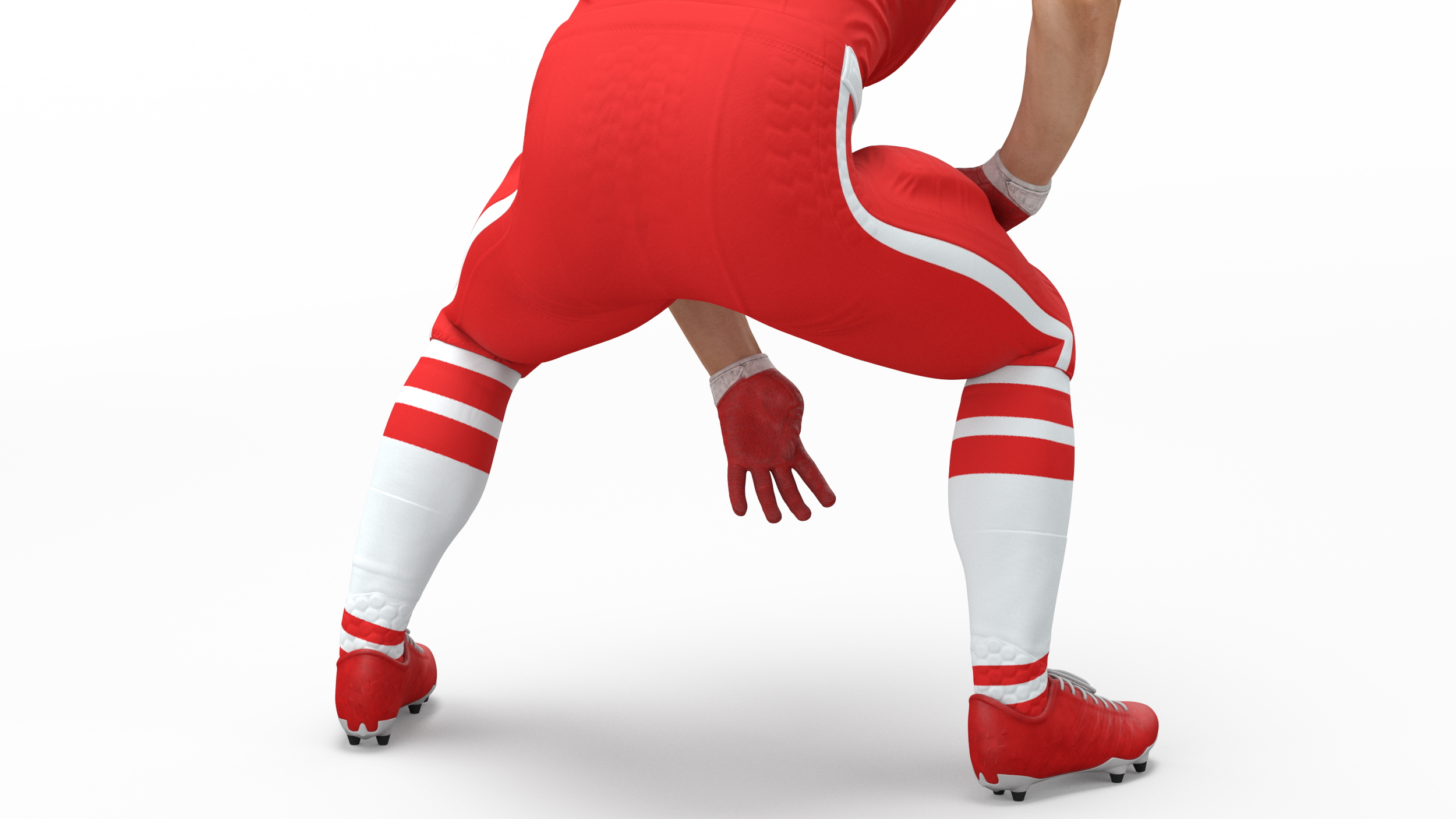 3D Crouching American Football Player Red Uniform