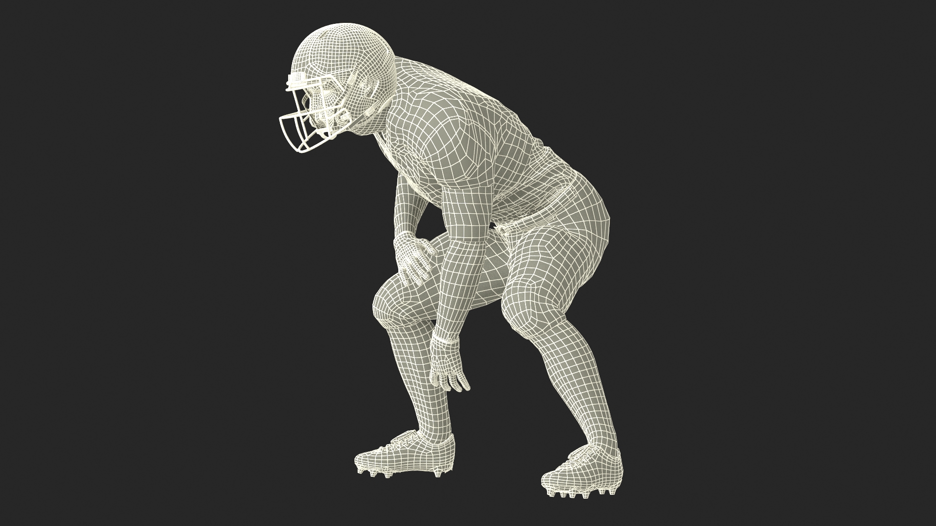 3D Crouching American Football Player Red Uniform