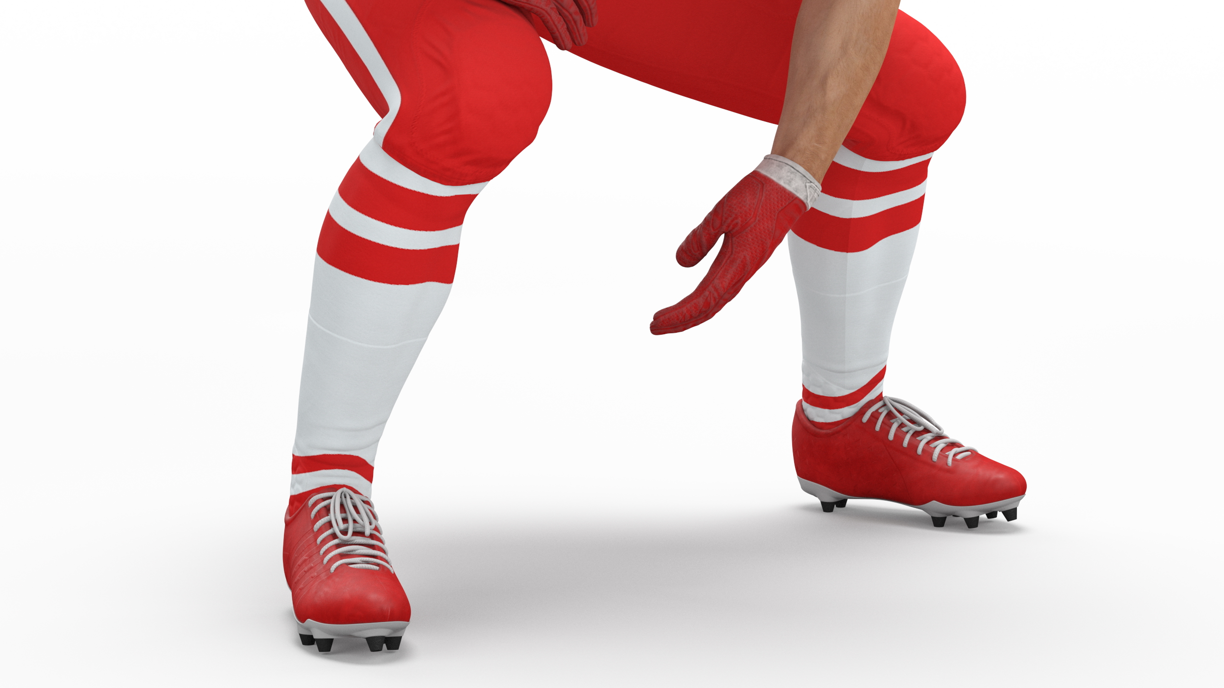 3D Crouching American Football Player Red Uniform