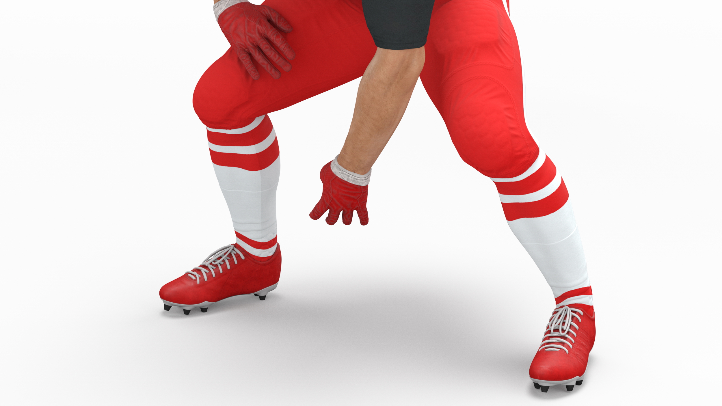 3D Crouching American Football Player Red Uniform