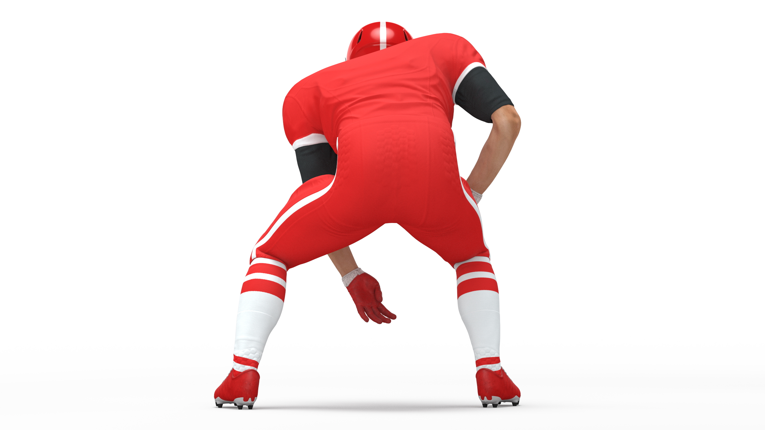3D Crouching American Football Player Red Uniform