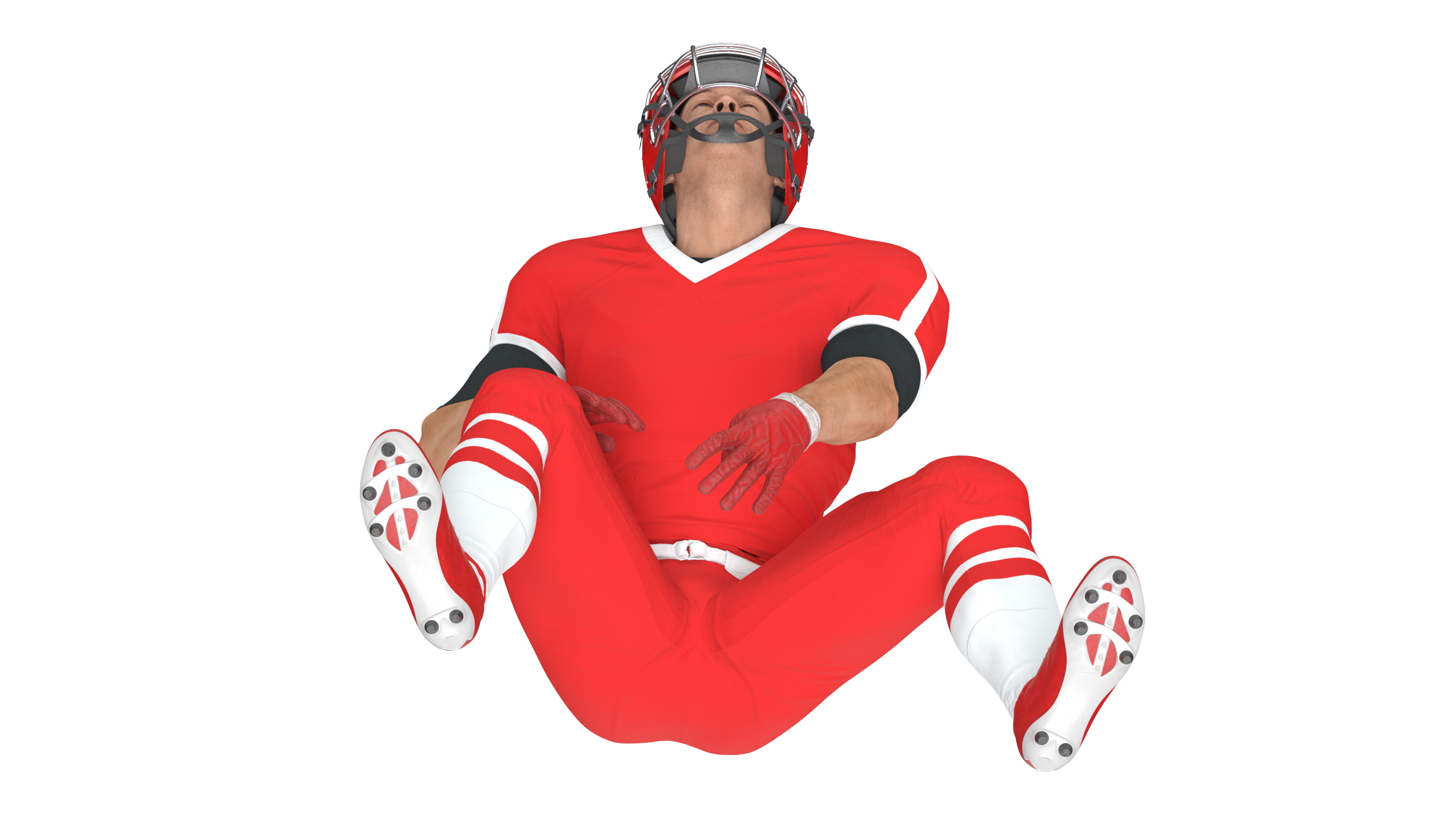 3D Crouching American Football Player Red Uniform