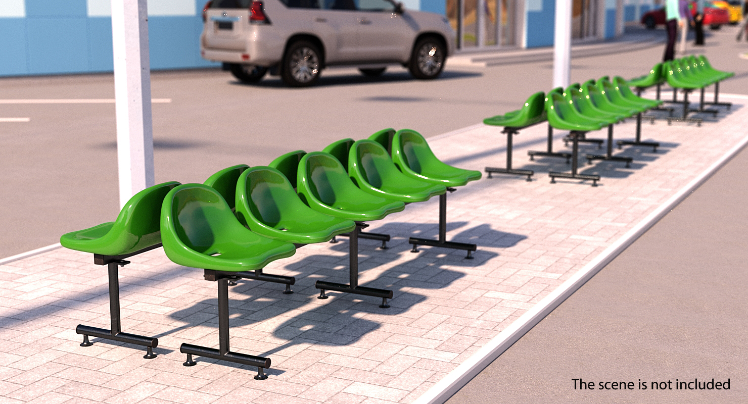 3D model Plastic Chairs Row of 5 Seater