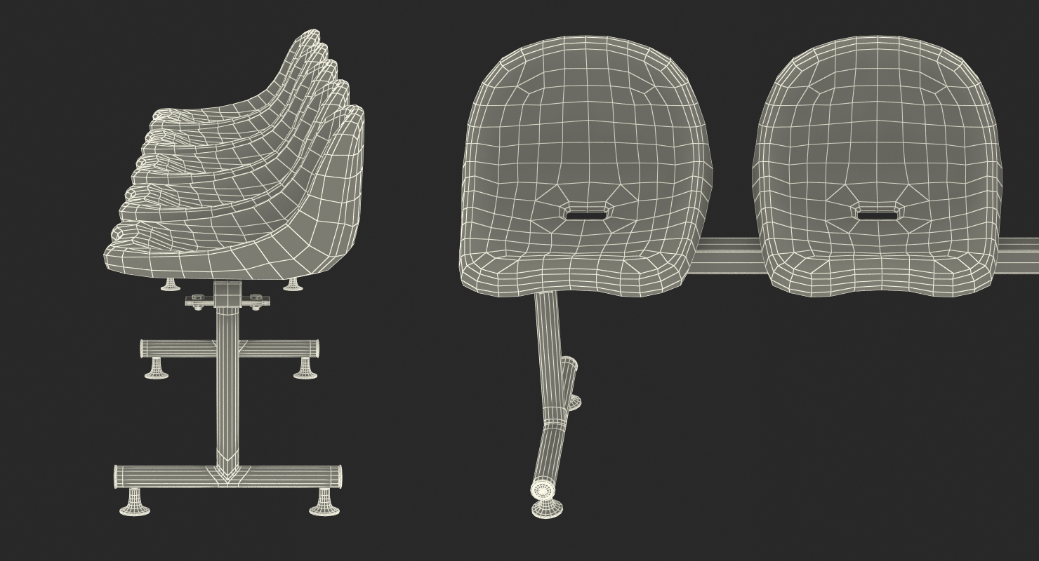 3D model Plastic Chairs Row of 5 Seater