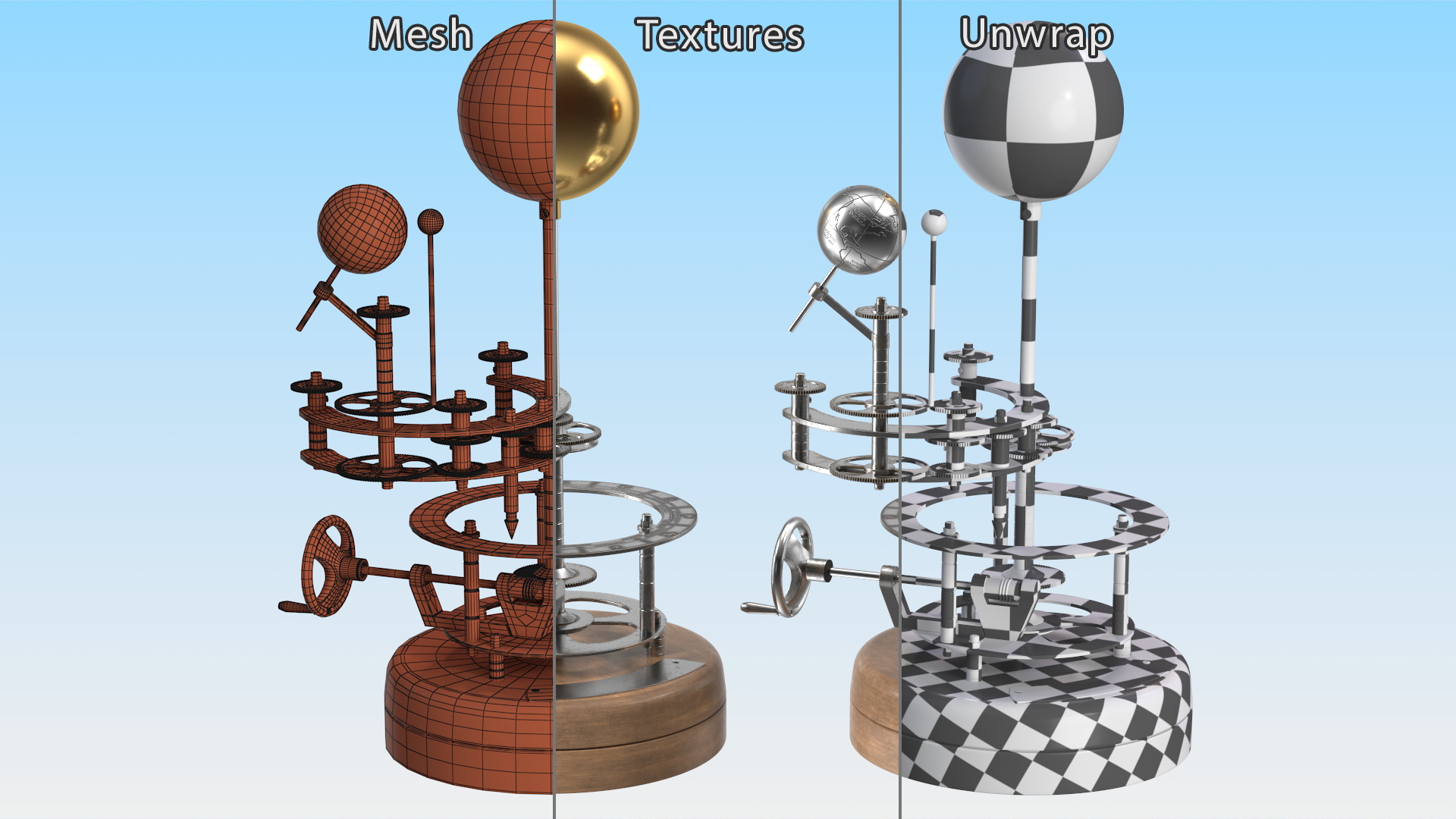 Steel Antique Orrery Solar System Rigged for Maya 3D model
