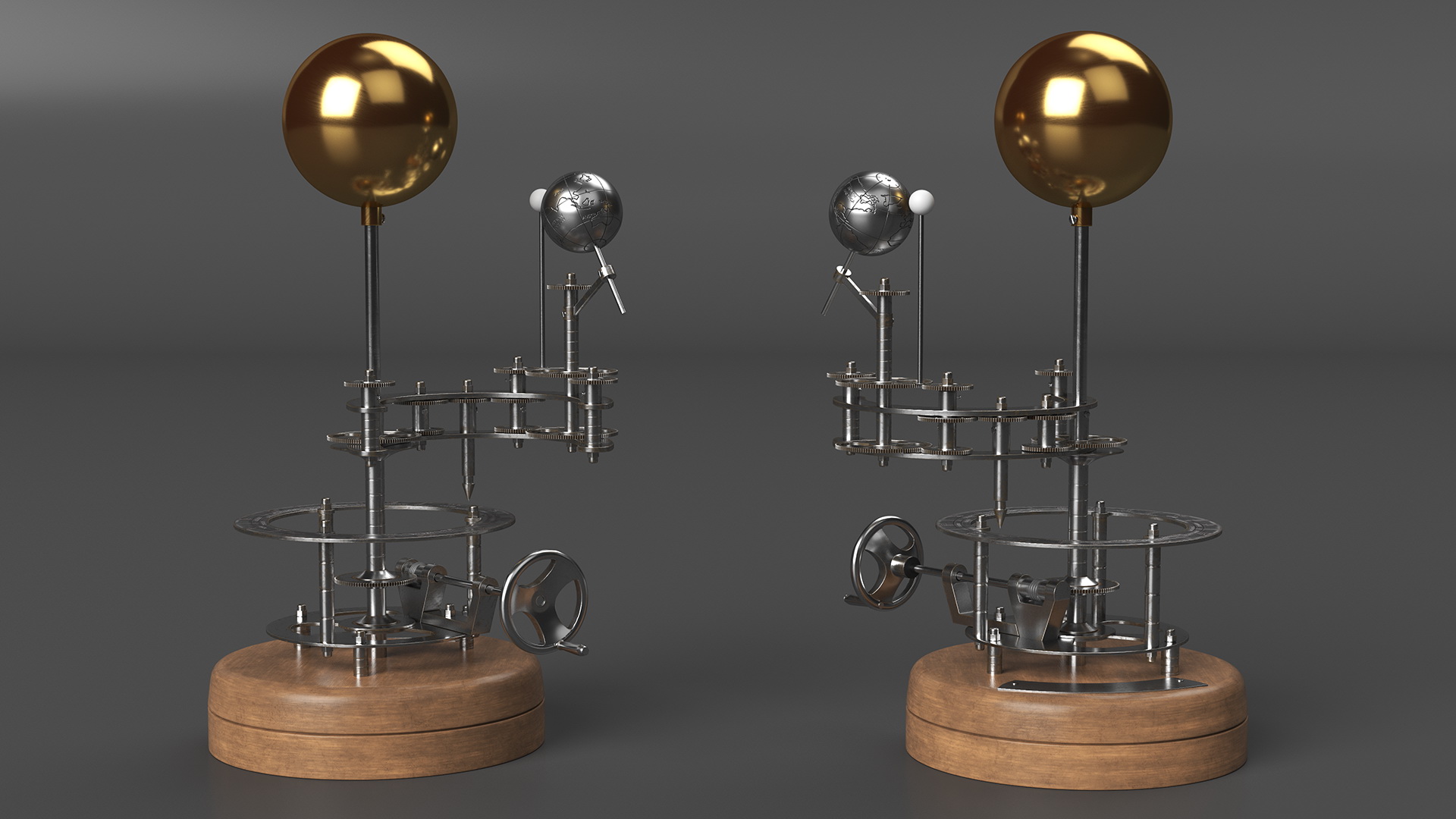 Steel Antique Orrery Solar System Rigged for Maya 3D model