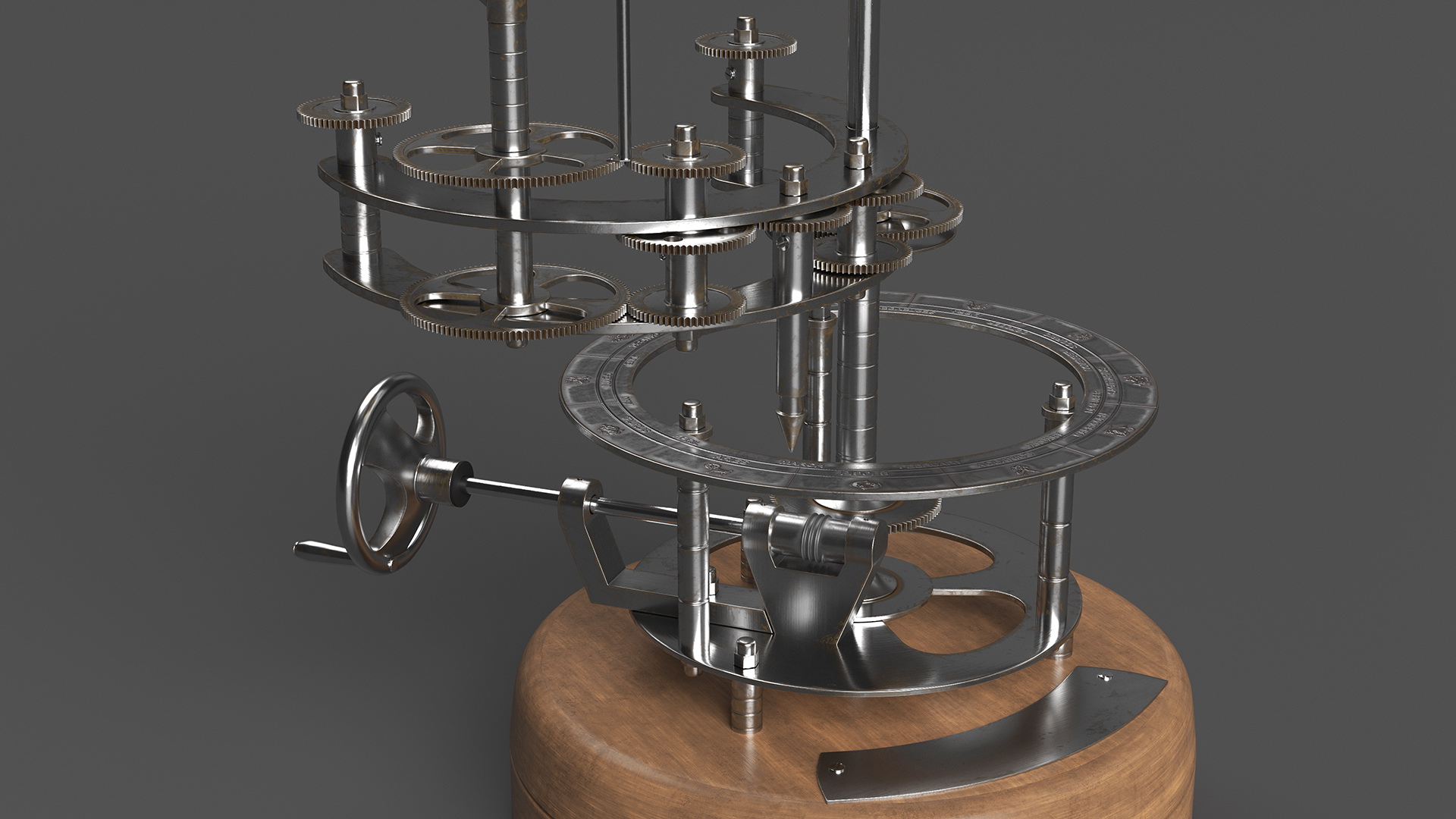 Steel Antique Orrery Solar System Rigged for Maya 3D model