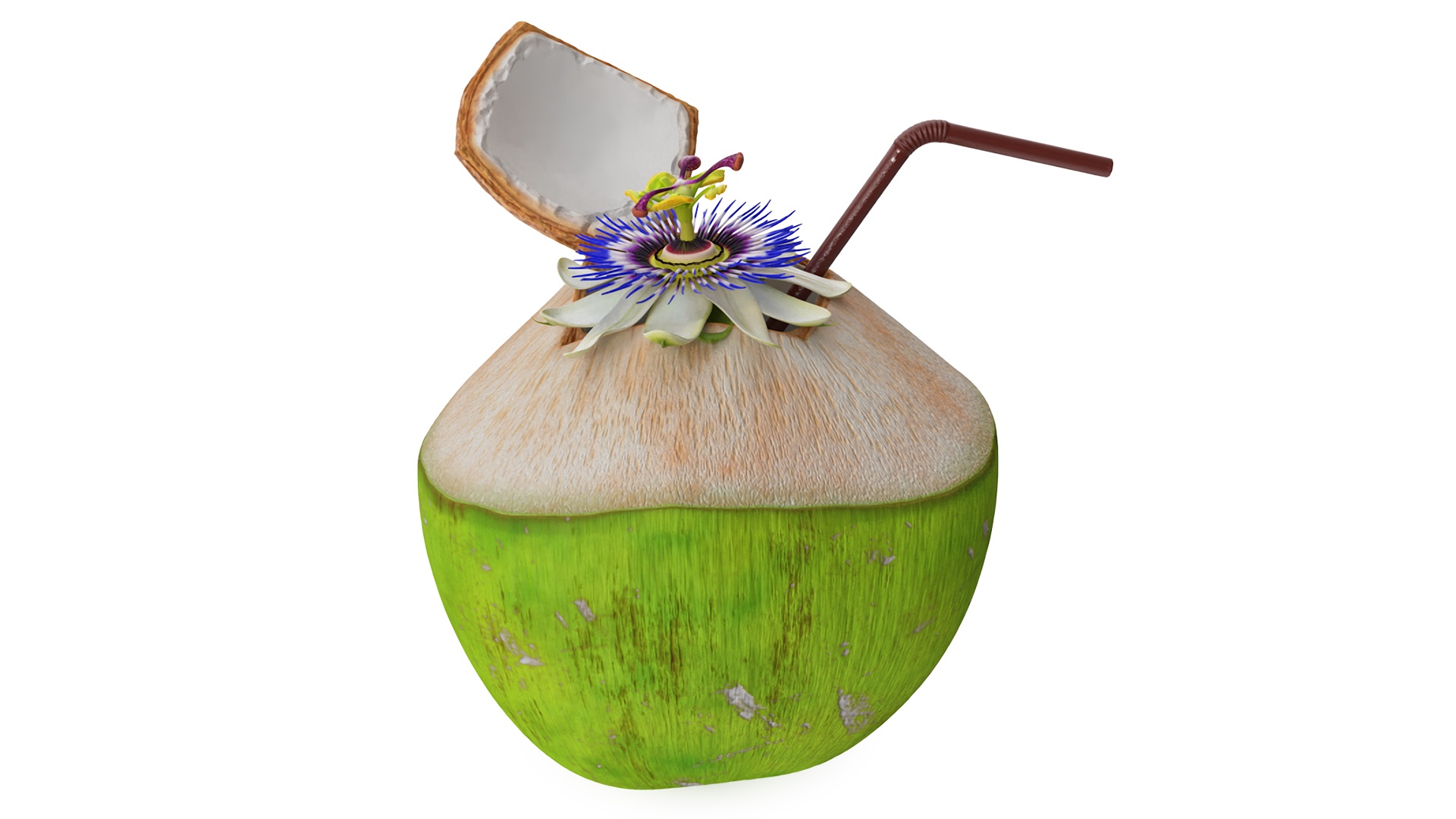 Tropical Coconut Drink with Passion Flower 3D