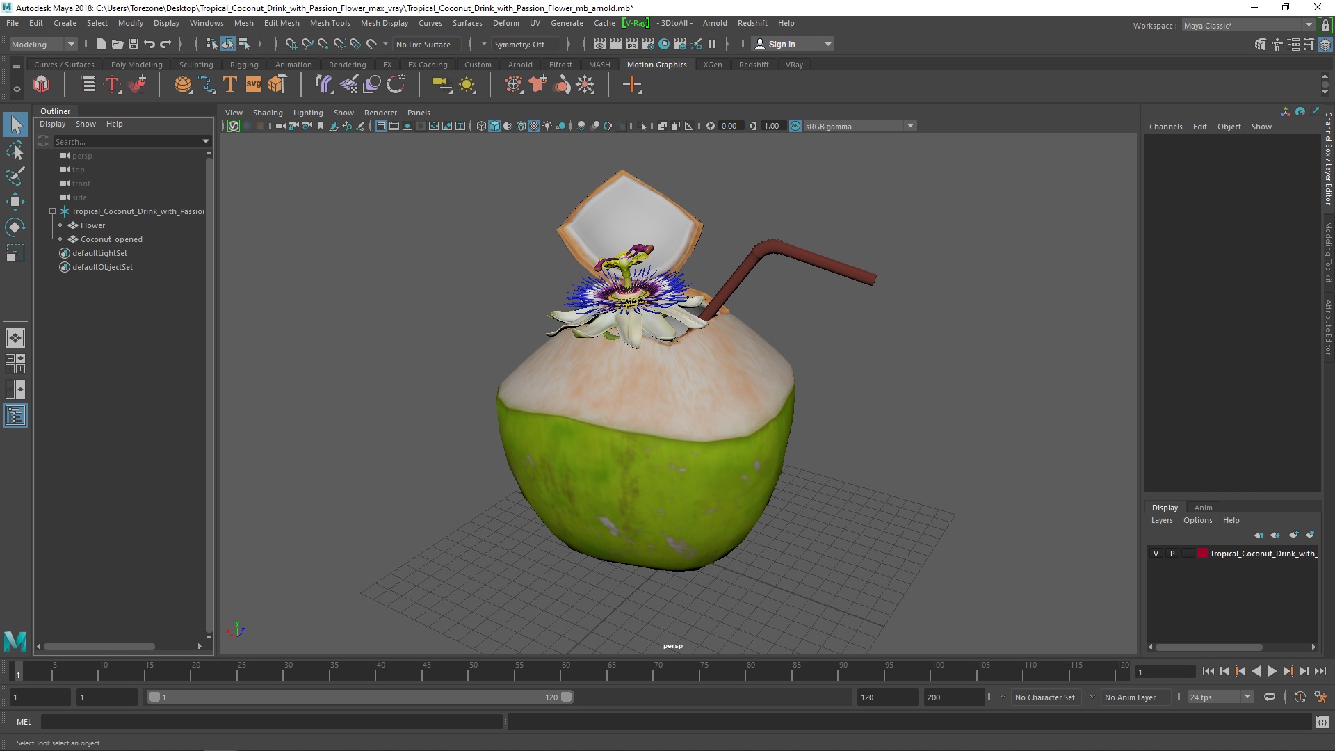 Tropical Coconut Drink with Passion Flower 3D