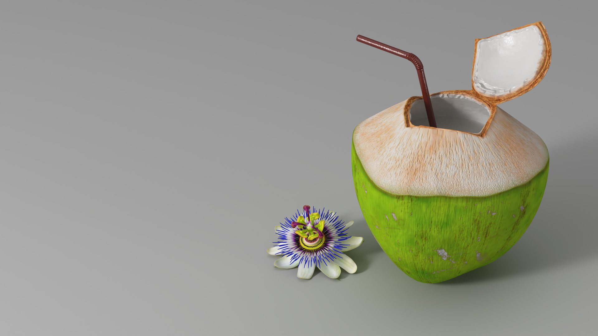 Tropical Coconut Drink with Passion Flower 3D