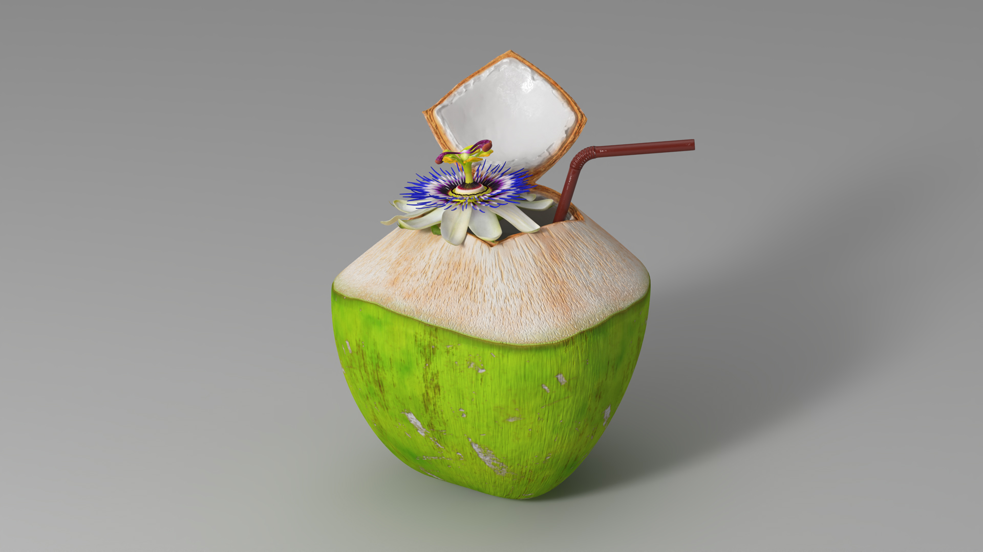 Tropical Coconut Drink with Passion Flower 3D