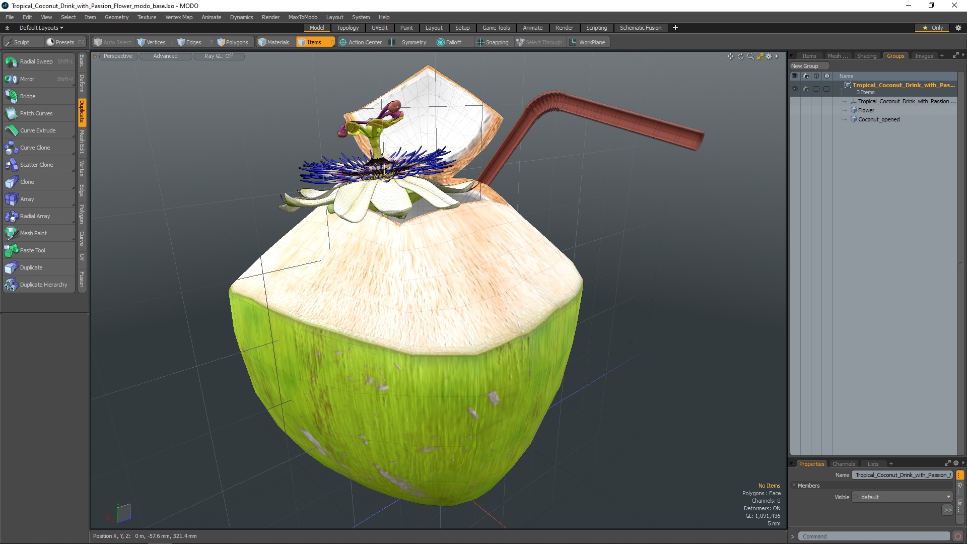 Tropical Coconut Drink with Passion Flower 3D