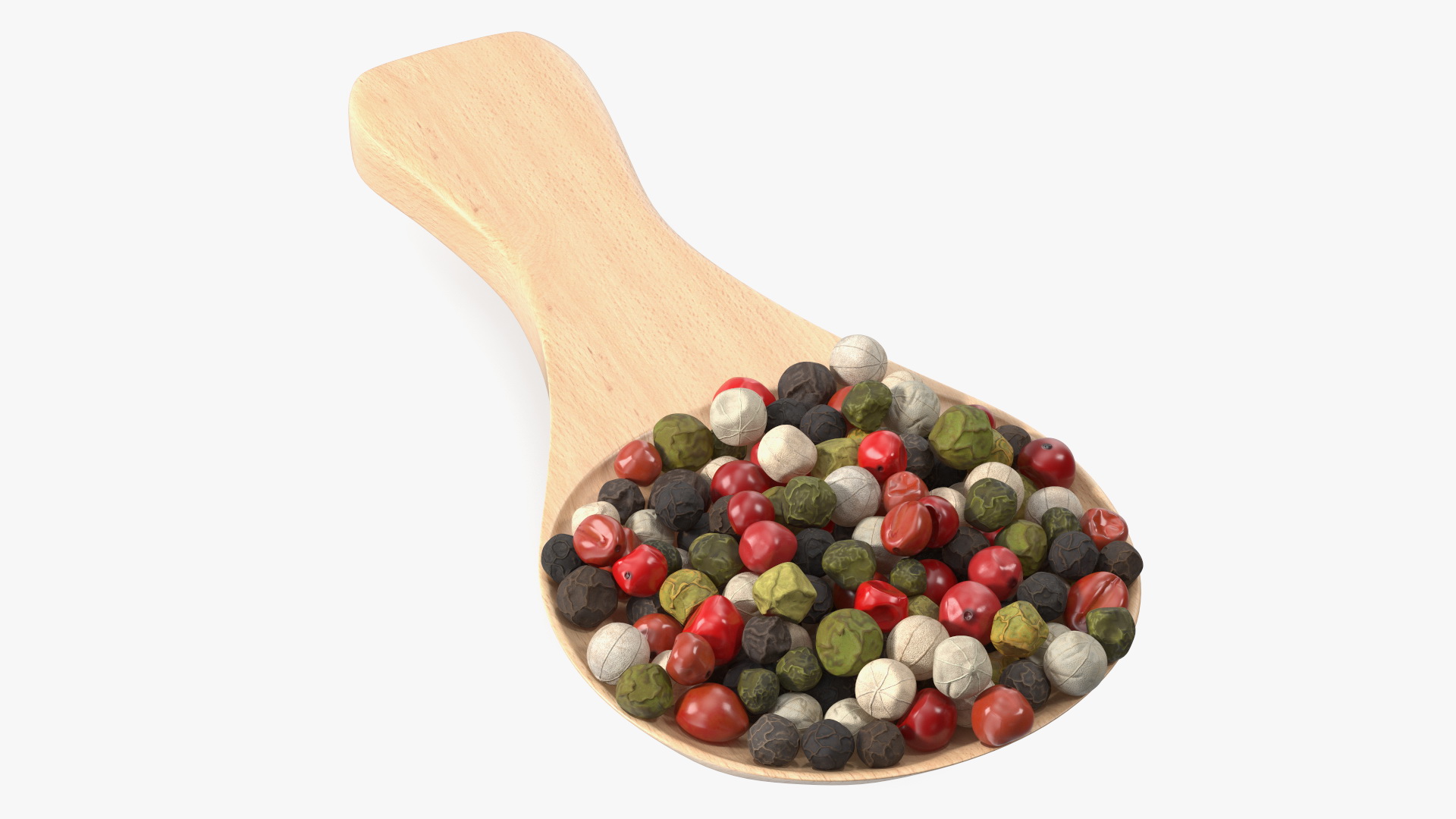 Dried Peppercorns Mix with Wooden Spoon 3D model