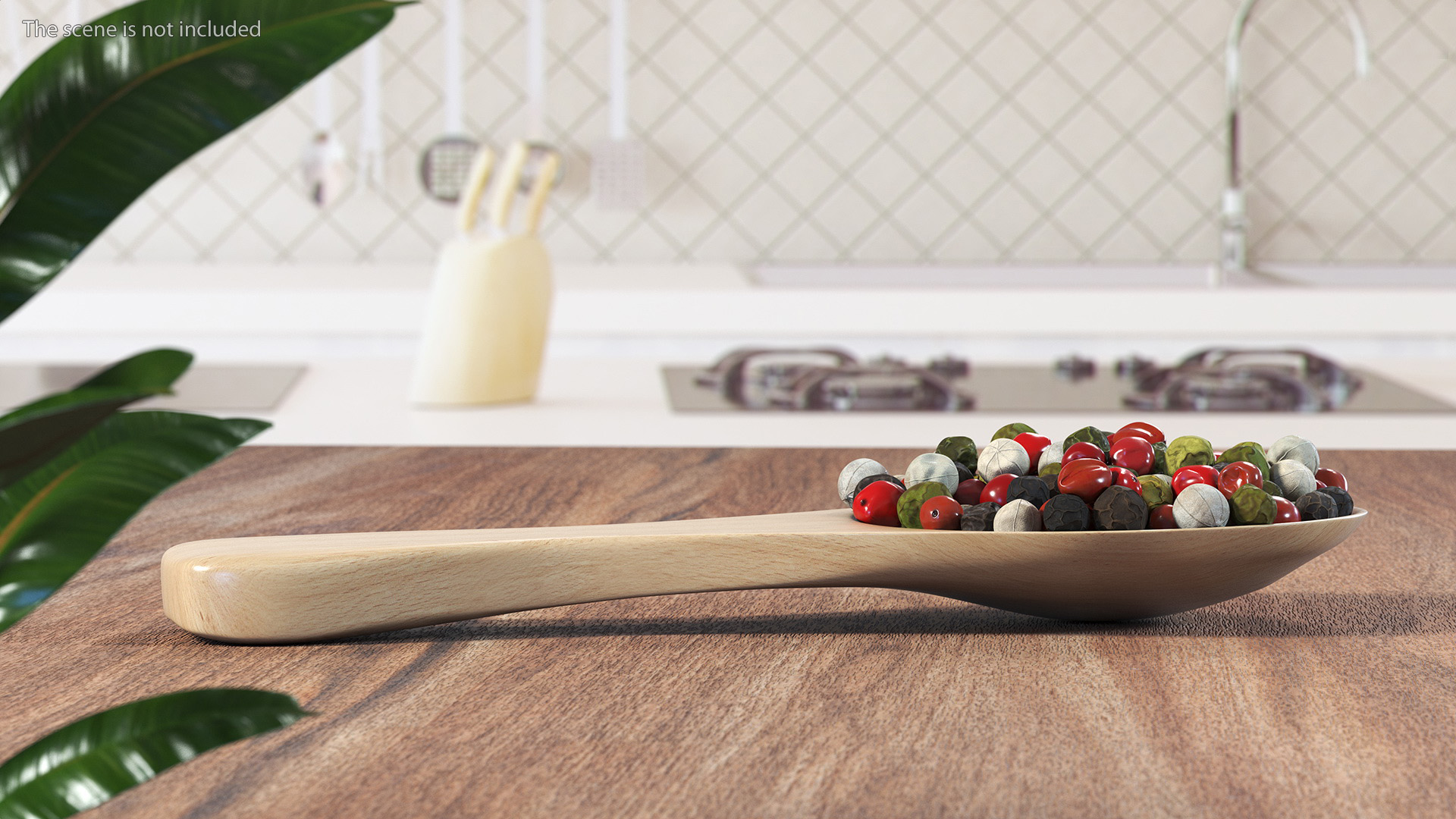 Dried Peppercorns Mix with Wooden Spoon 3D model
