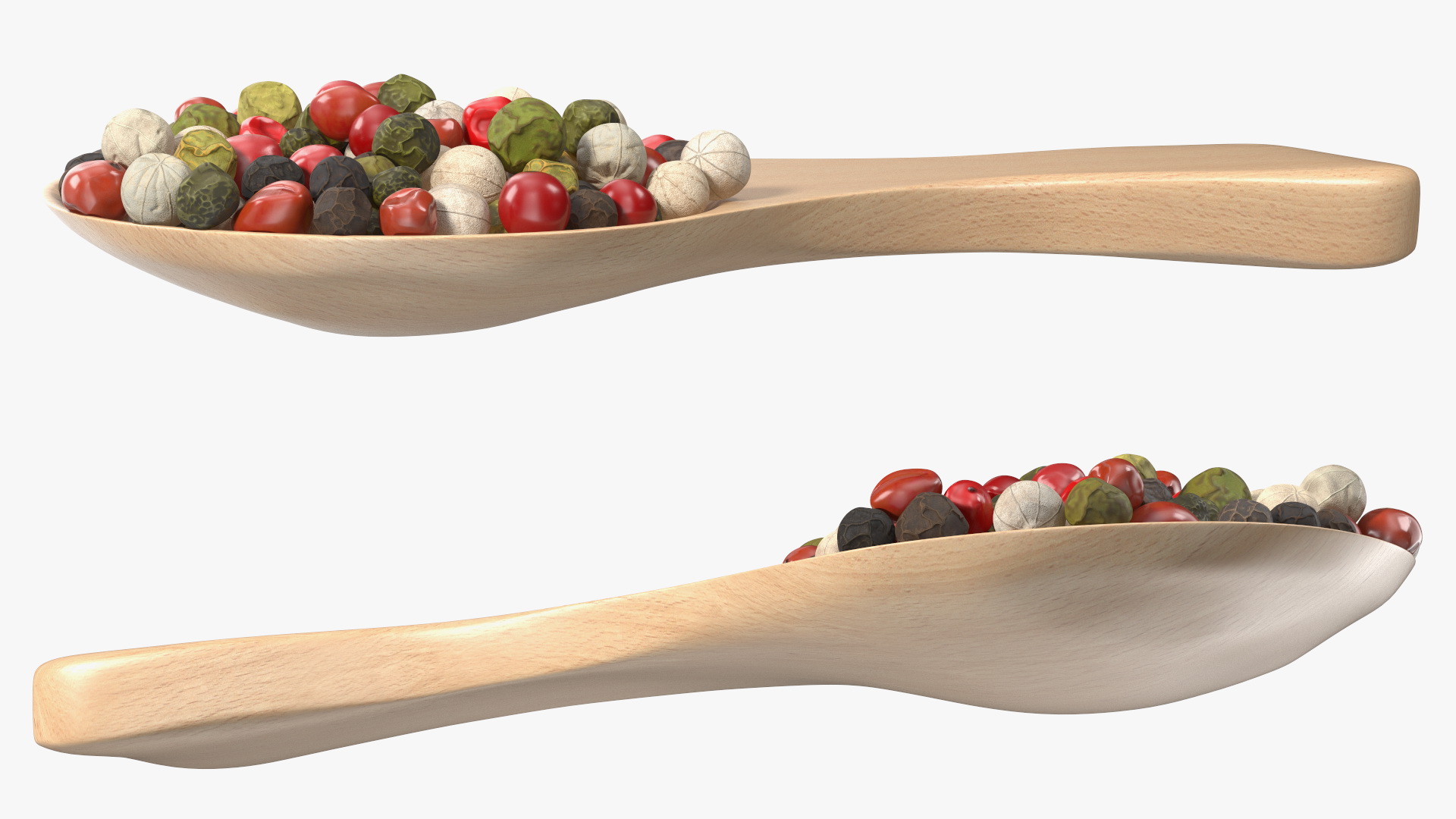 Dried Peppercorns Mix with Wooden Spoon 3D model