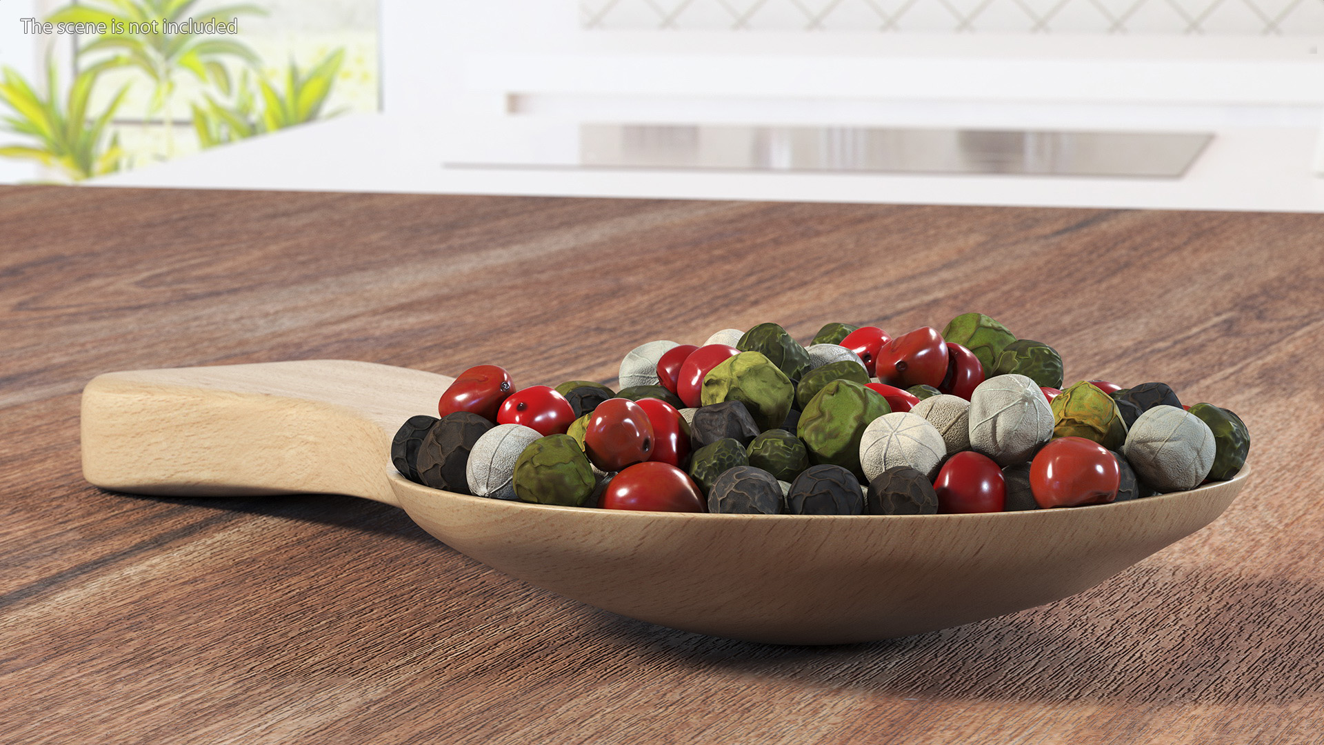 Dried Peppercorns Mix with Wooden Spoon 3D model