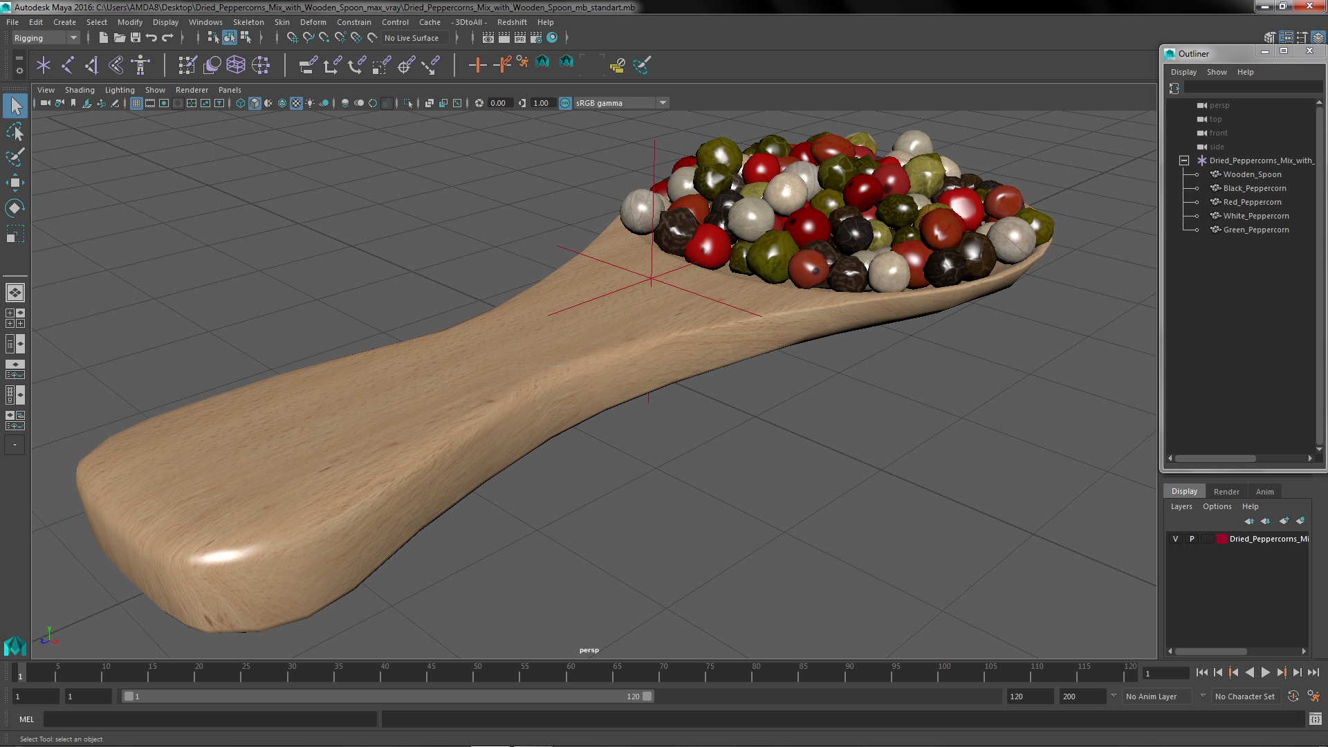 Dried Peppercorns Mix with Wooden Spoon 3D model