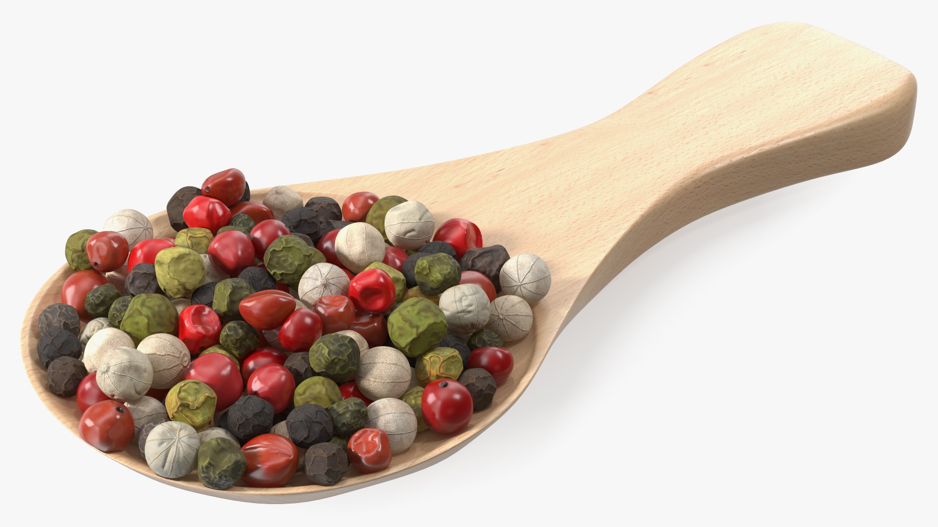 Dried Peppercorns Mix with Wooden Spoon 3D model