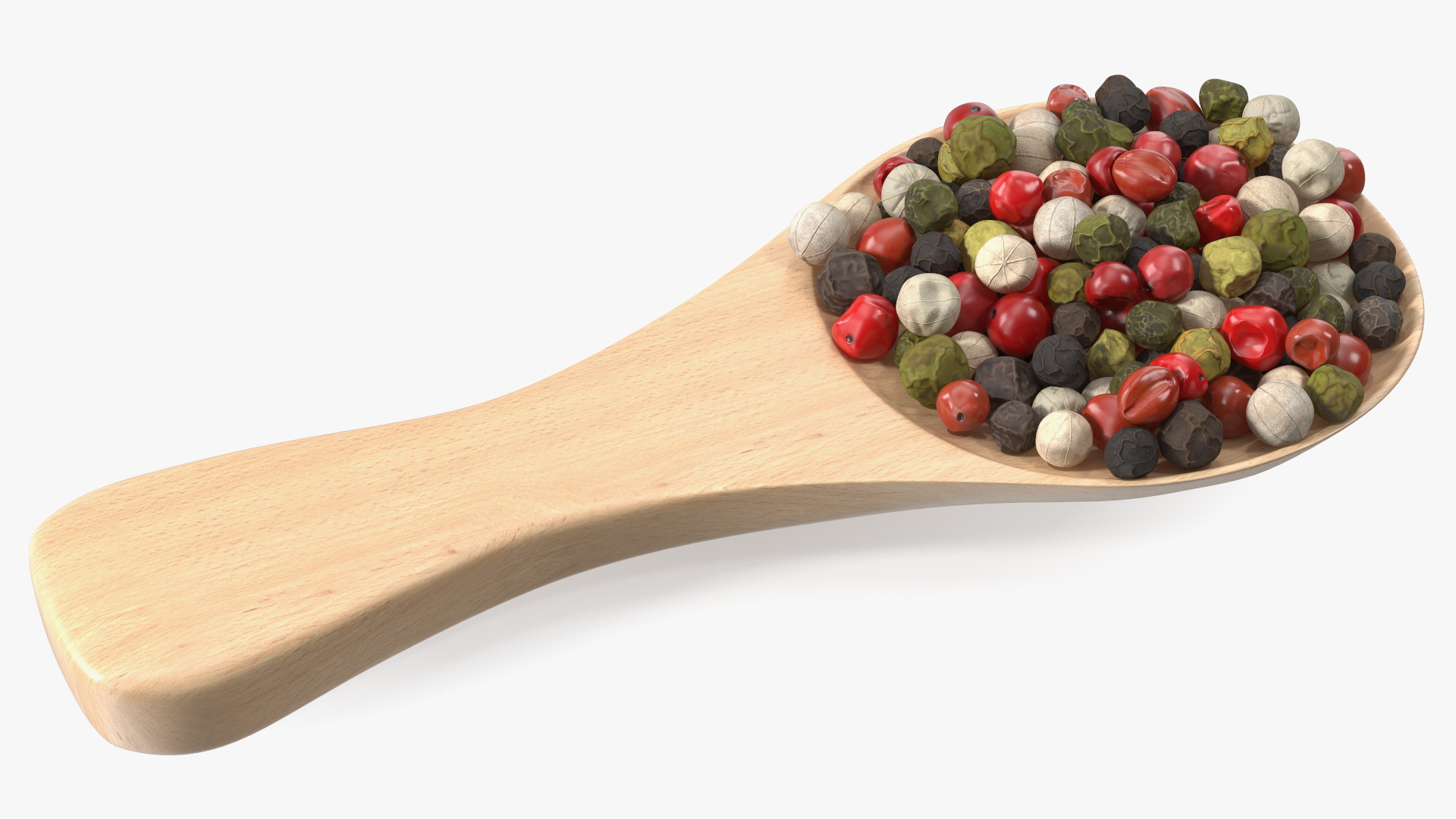 Dried Peppercorns Mix with Wooden Spoon 3D model