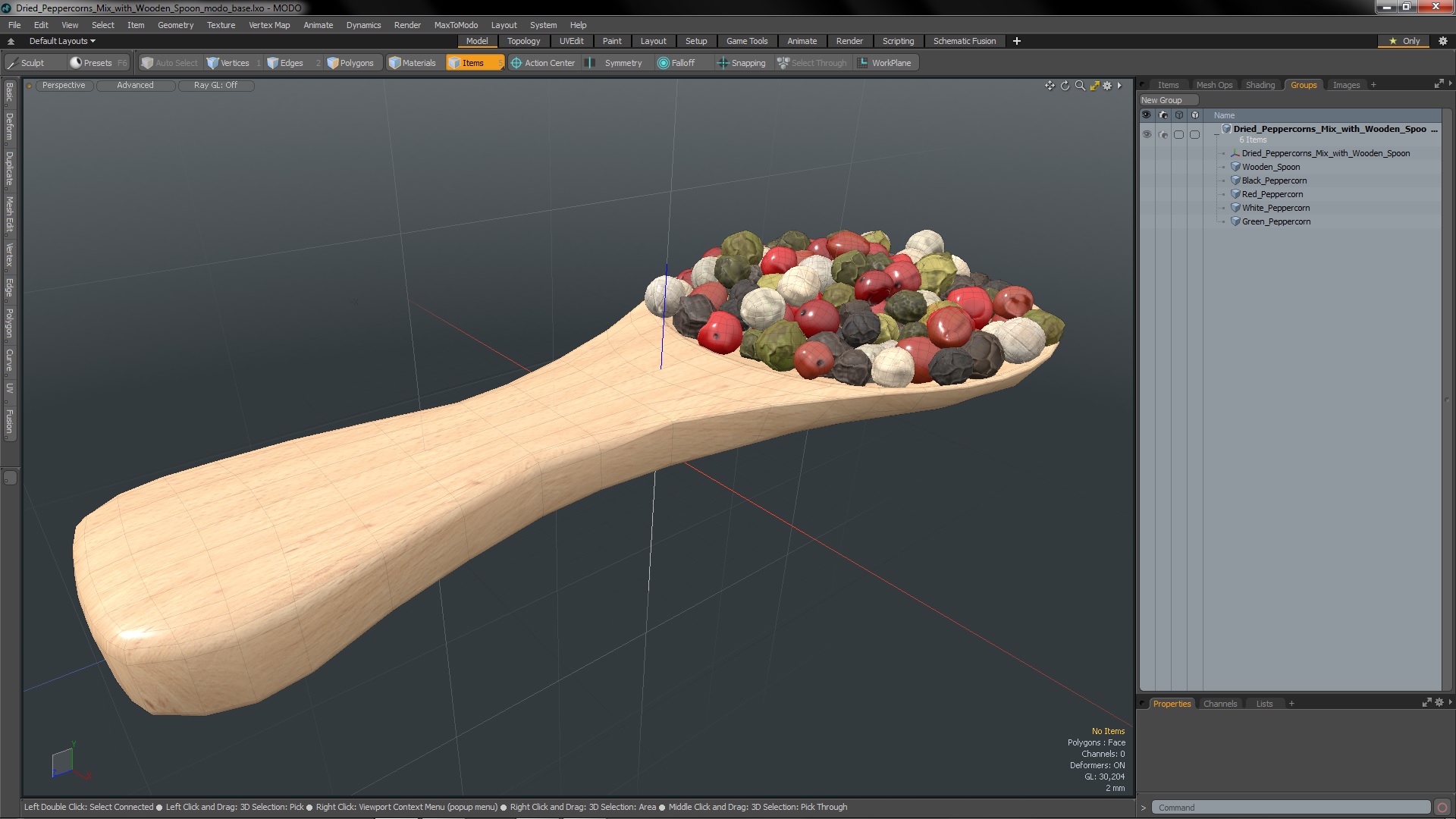 Dried Peppercorns Mix with Wooden Spoon 3D model
