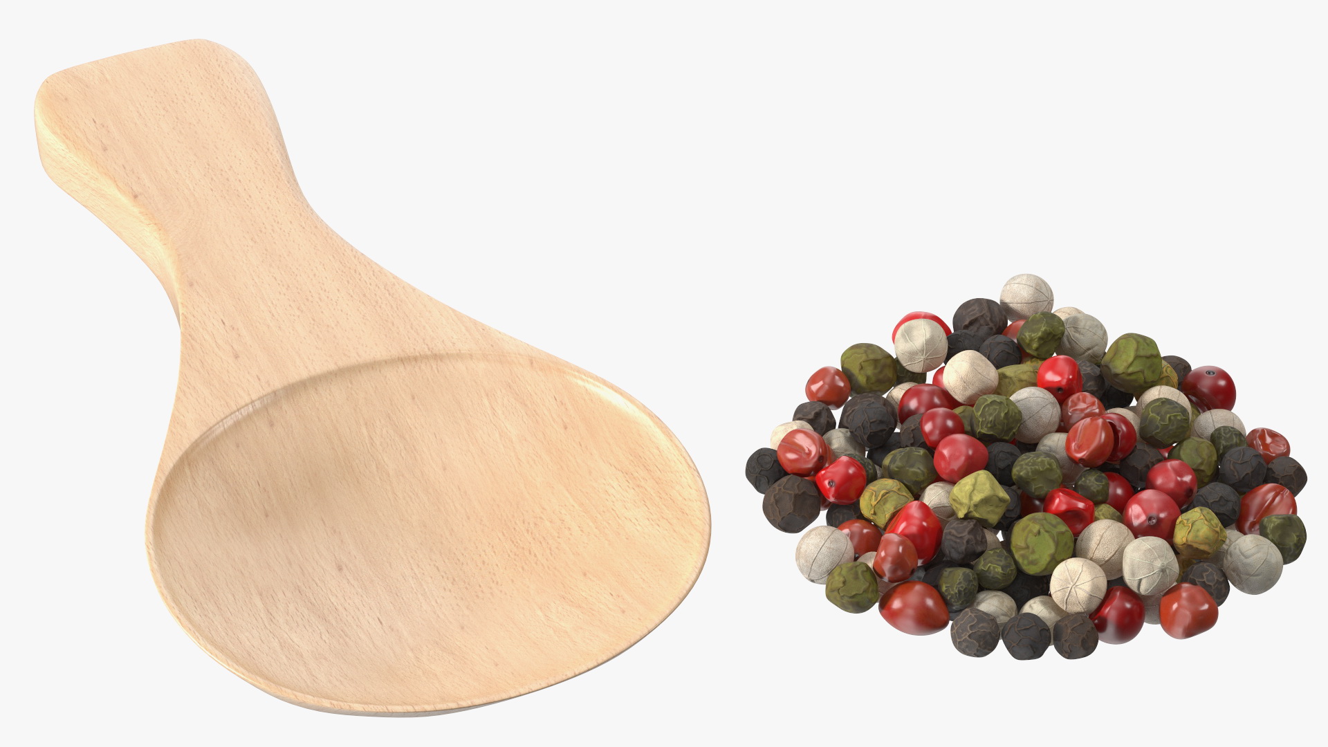 Dried Peppercorns Mix with Wooden Spoon 3D model