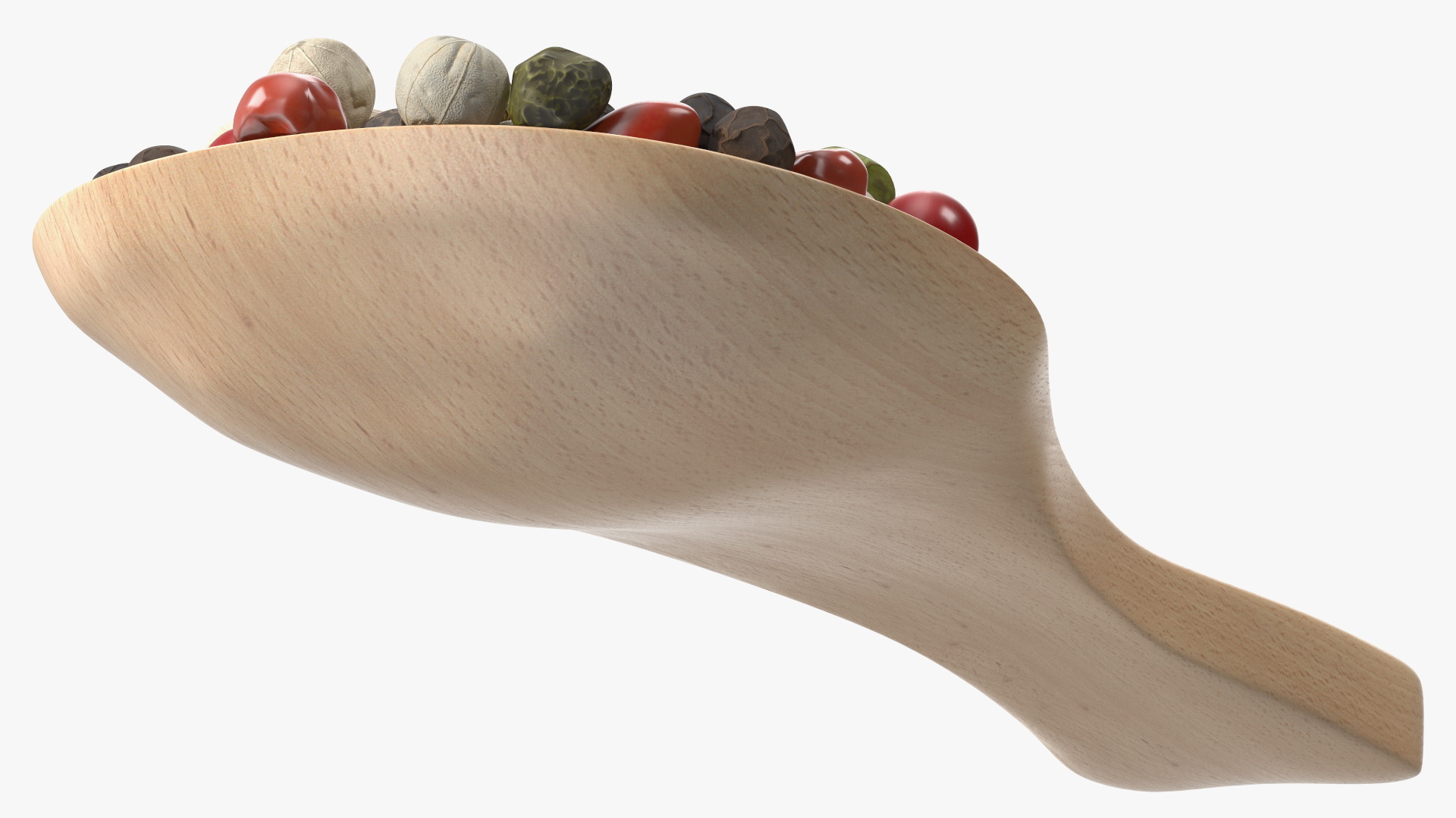 Dried Peppercorns Mix with Wooden Spoon 3D model
