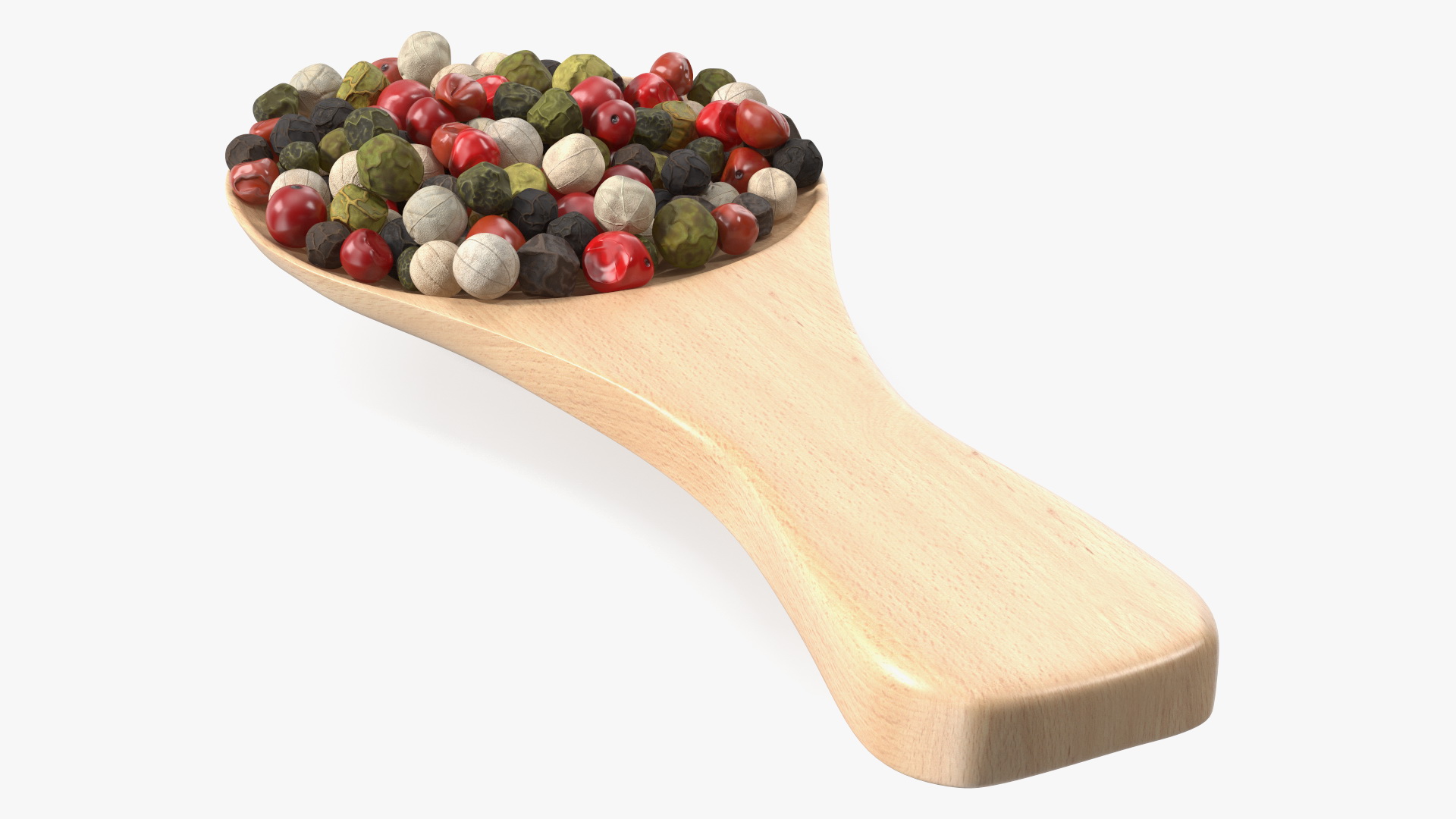 Dried Peppercorns Mix with Wooden Spoon 3D model