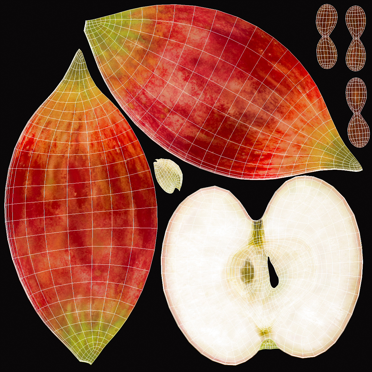 3D Half Sliced Red Apple